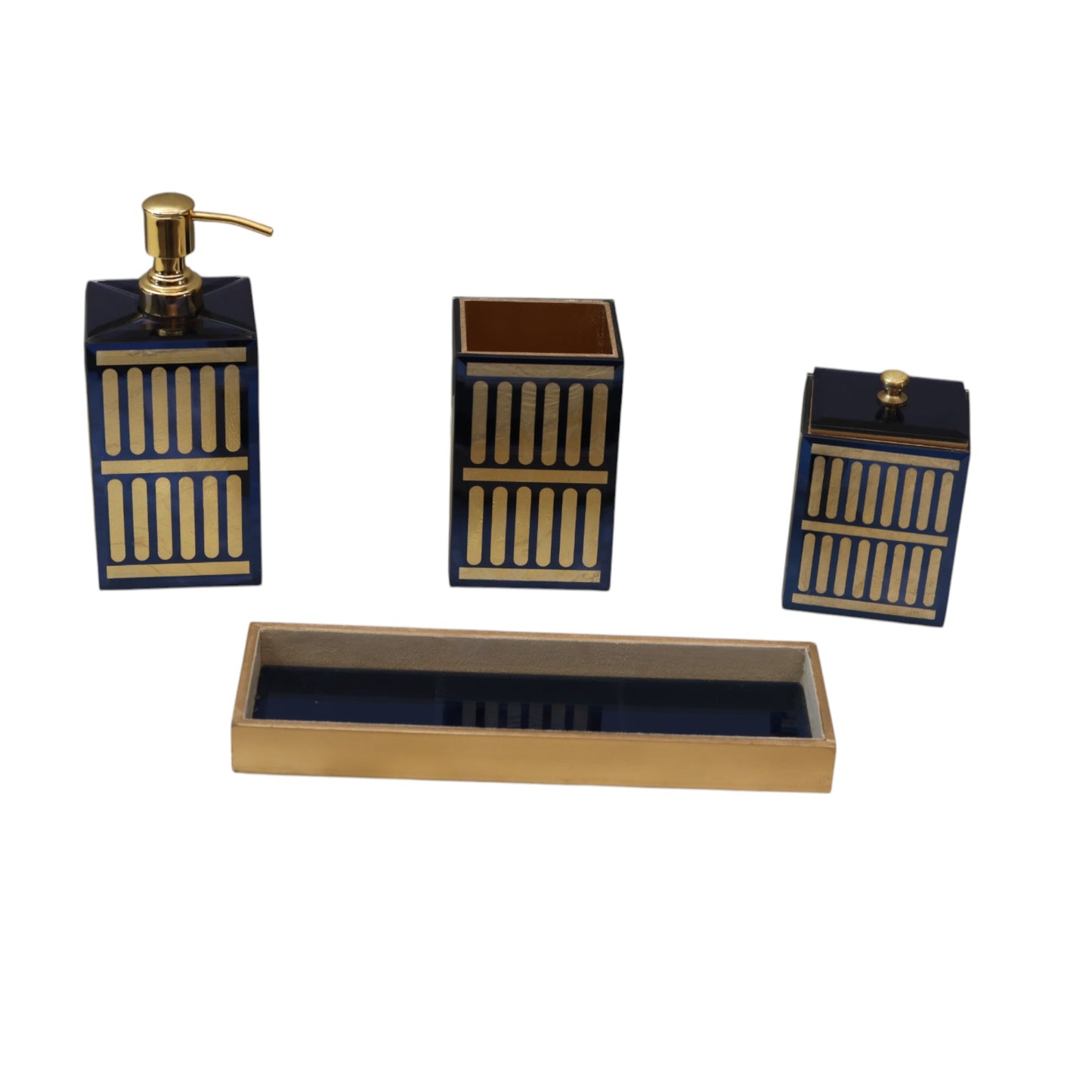 4-Pieces Modern Blue Gold Bathroom Accessory Set