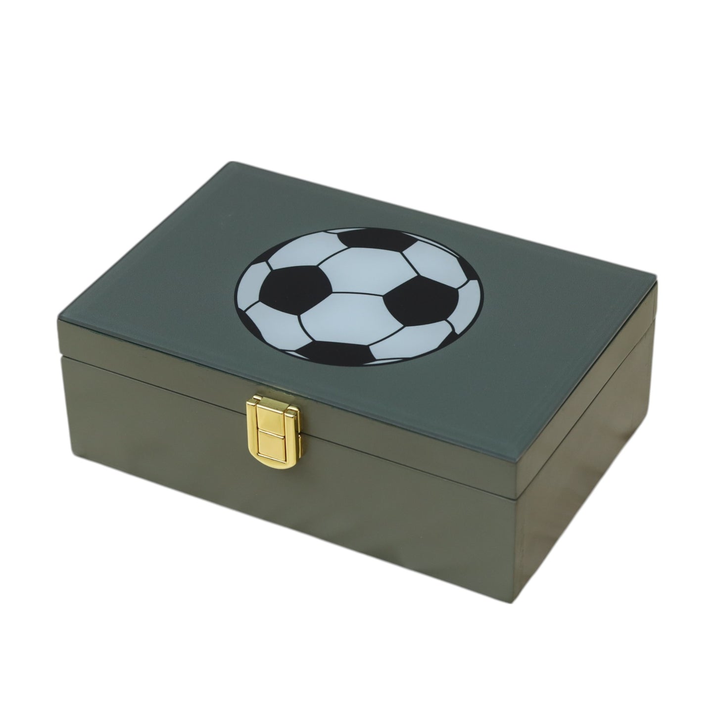 Lacquered Glass Storage Box with Football Design
