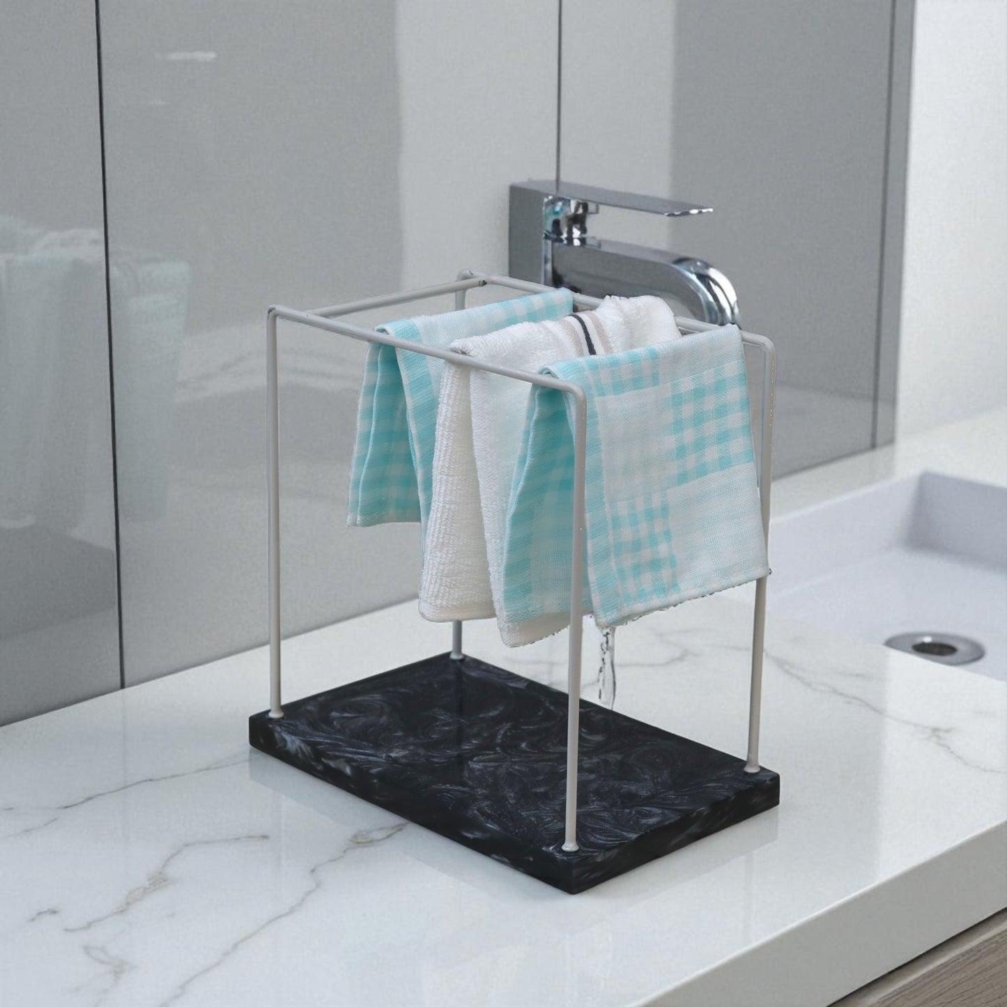 Monkey Bar Metal Towel Stand With Black Resin Base