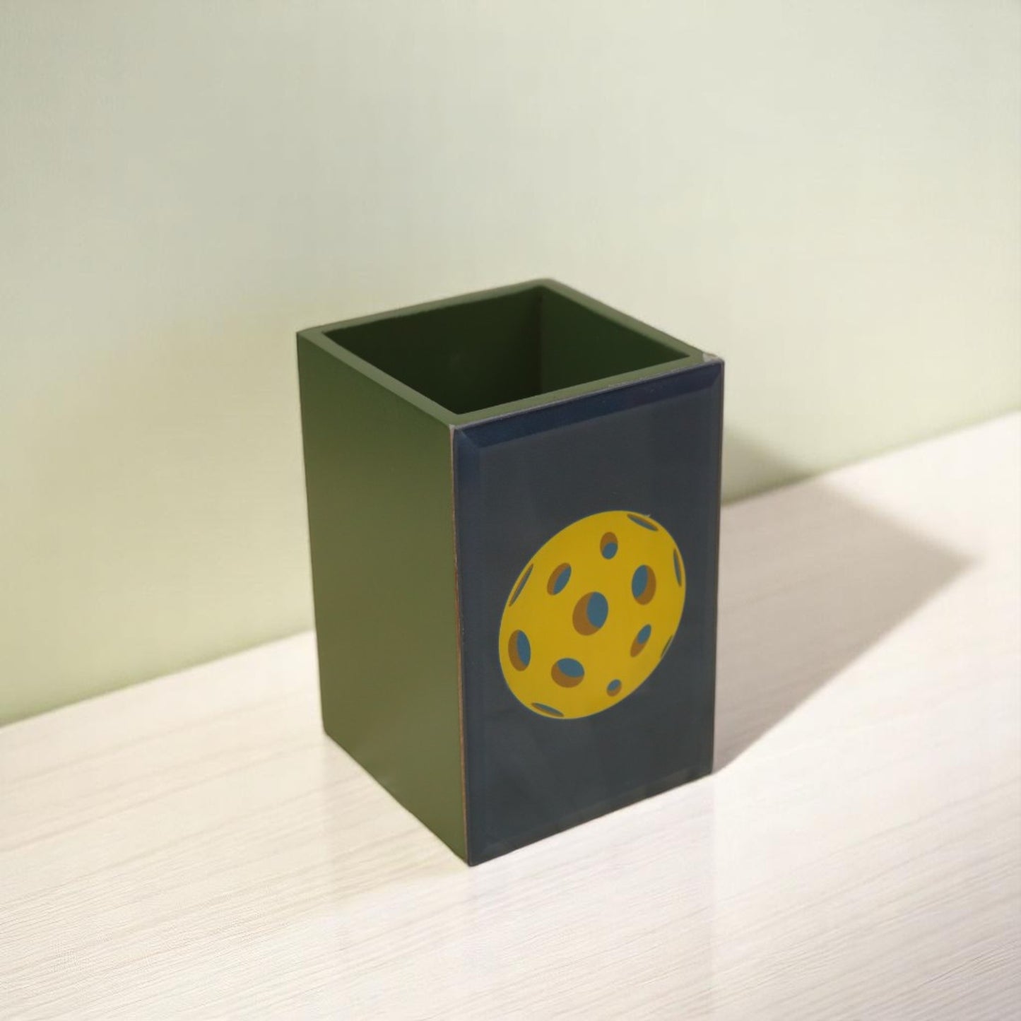Premium Glass Pen Holder with Pickle Ball Design
