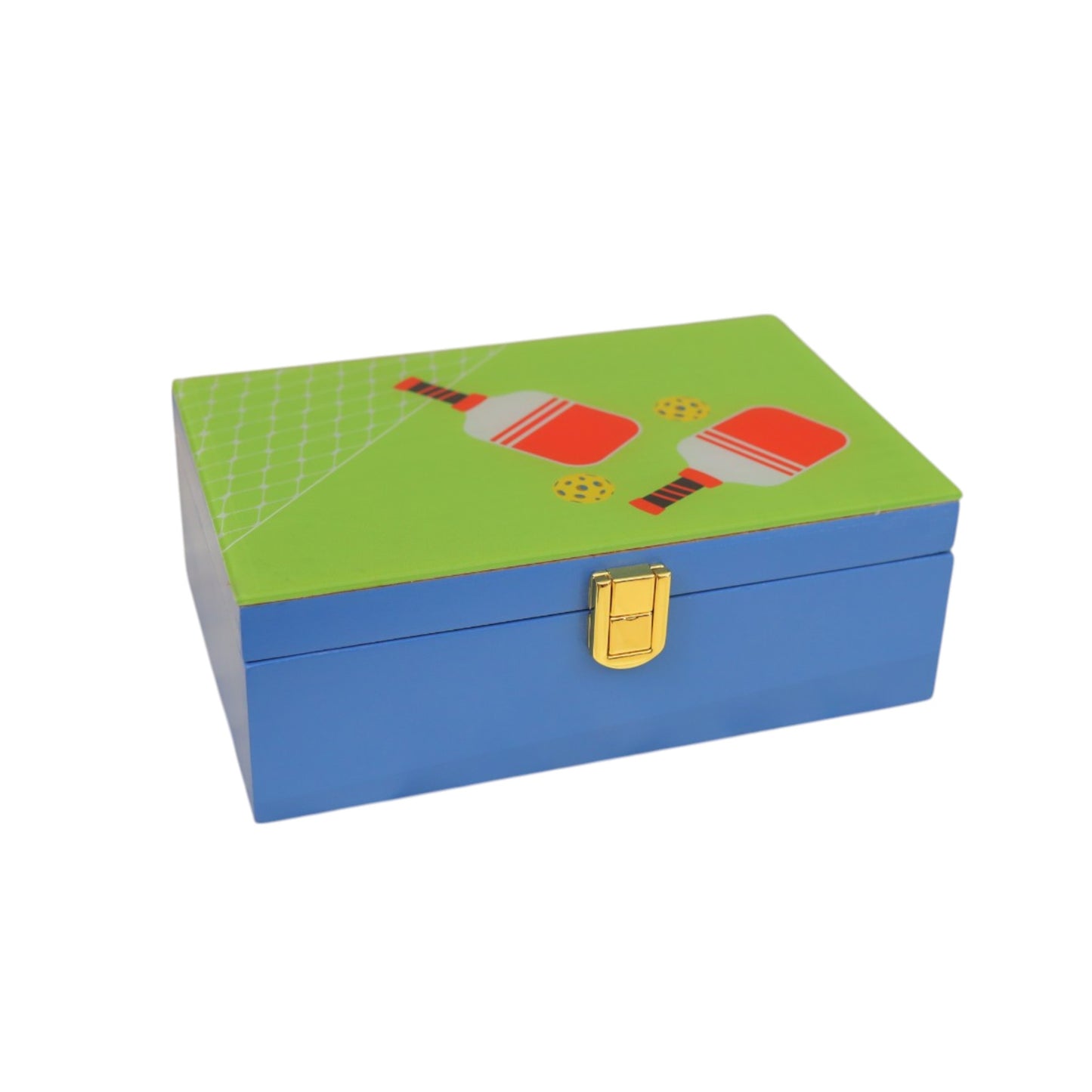 Premium Green Glass Storage Box with Pickle Ball Design