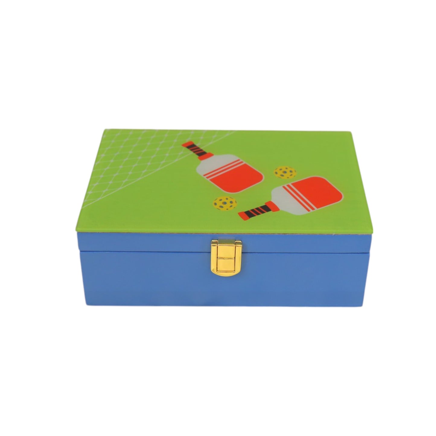 Premium Green Glass Storage Box with Pickle Ball Design