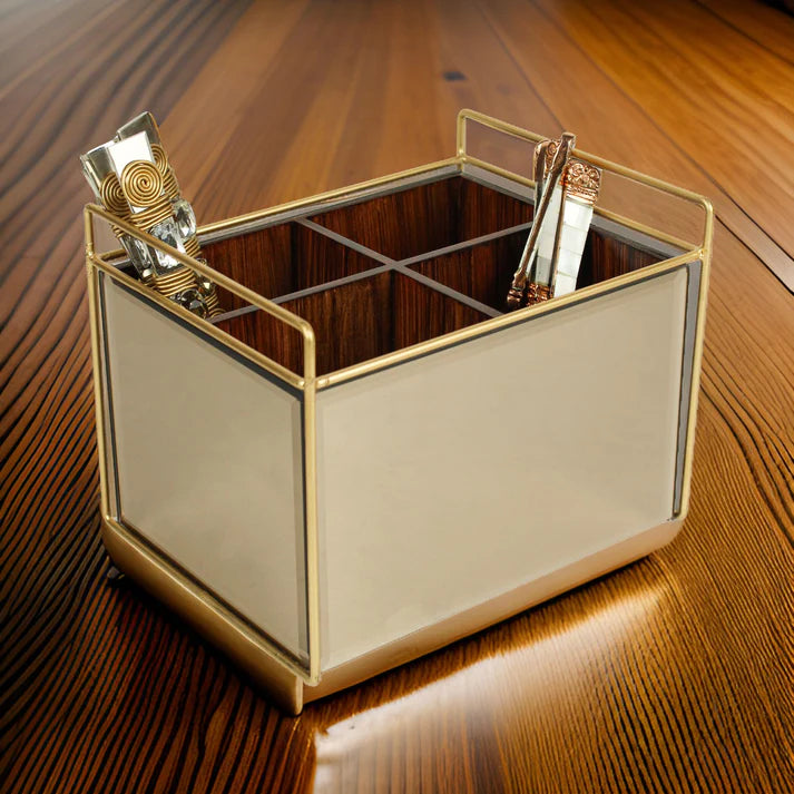 Luxury Rose Gold Glass Cutlery Holder With Four Partition