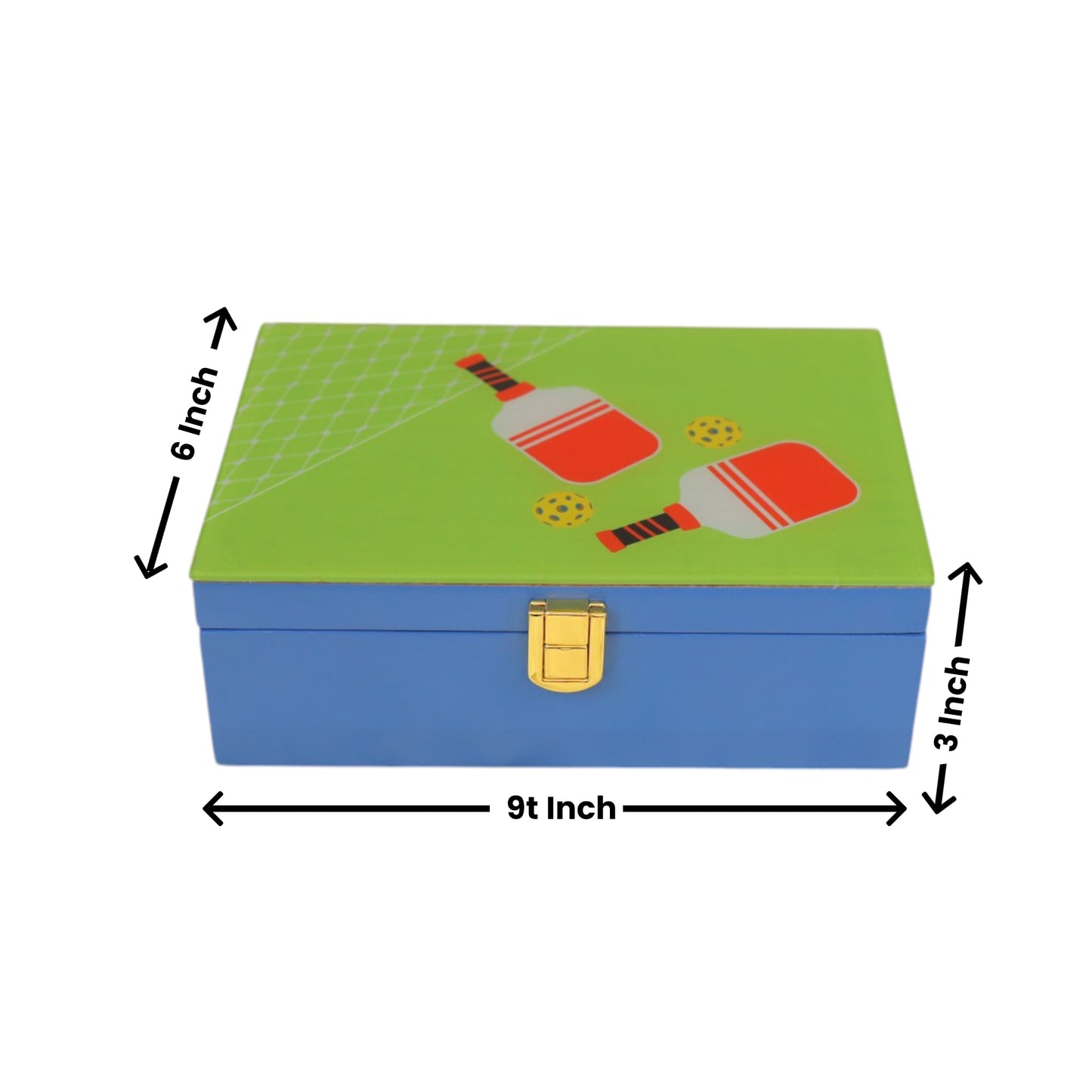Premium Green Glass Storage Box with Pickle Ball Design