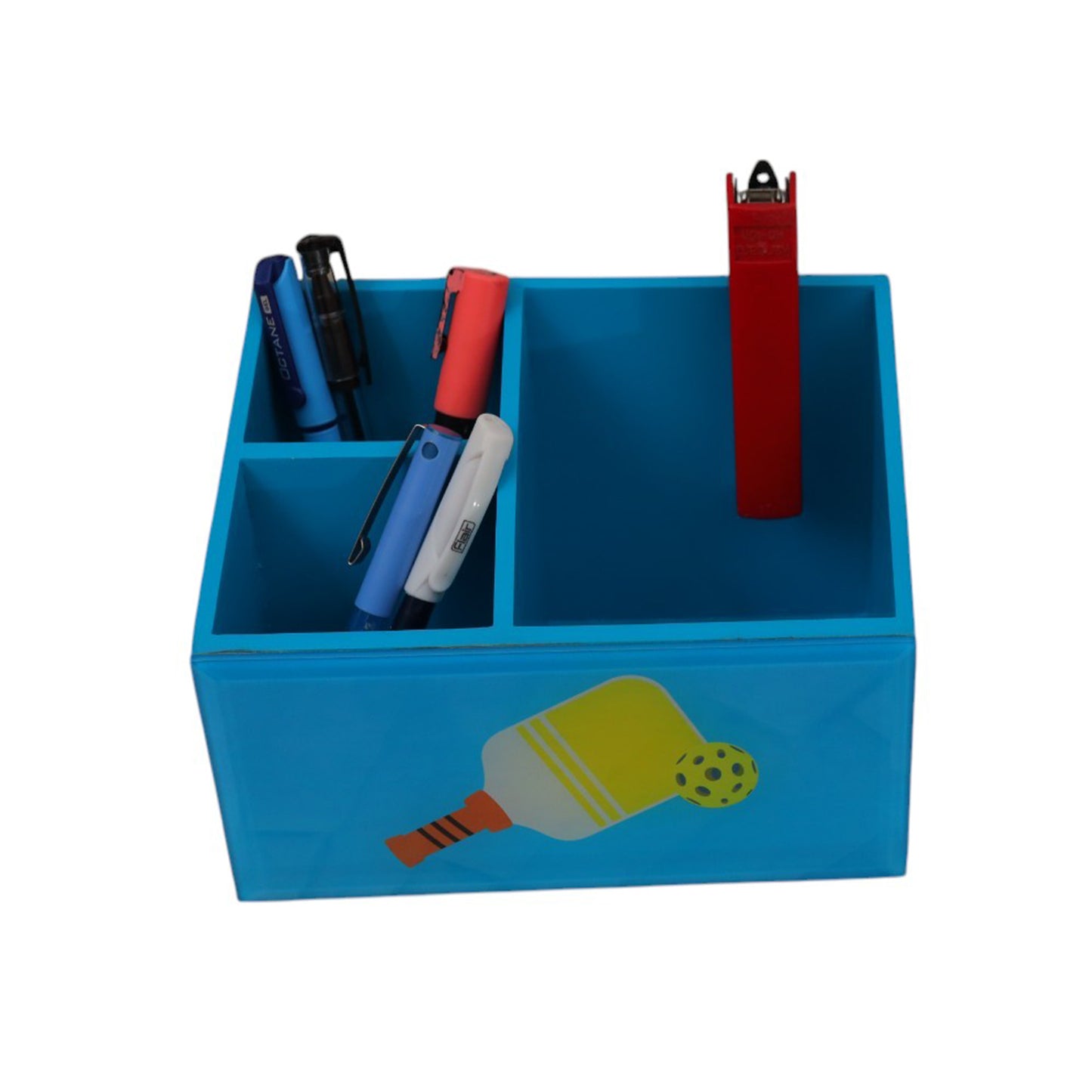Premium Glass Stationery Desk Organizer with Pickle Ball Design