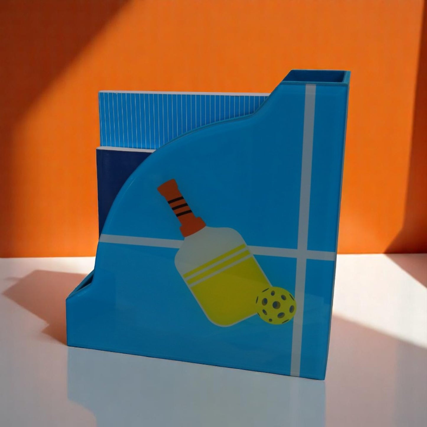 Premium Glass Magazine Holder with Pickle Ball Design