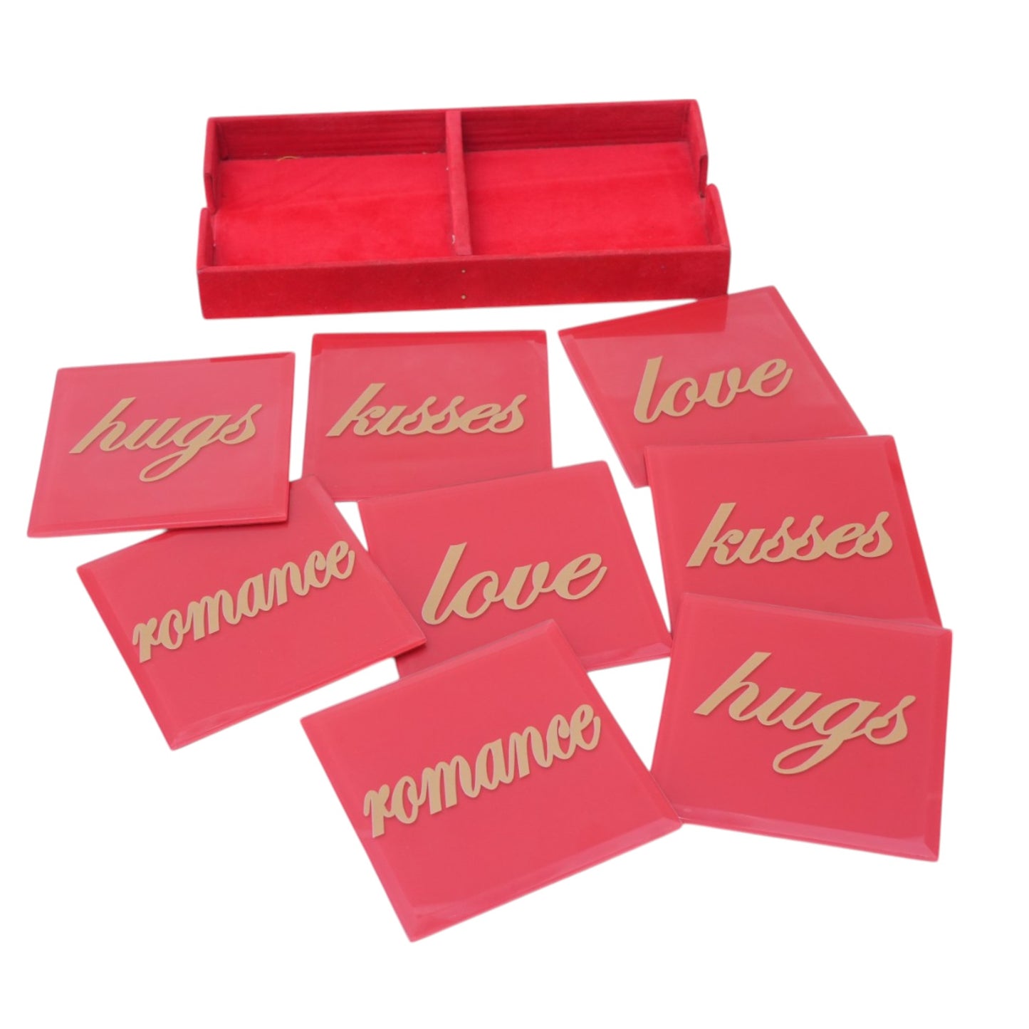 Red Colored Glass Coaster Set of Eight