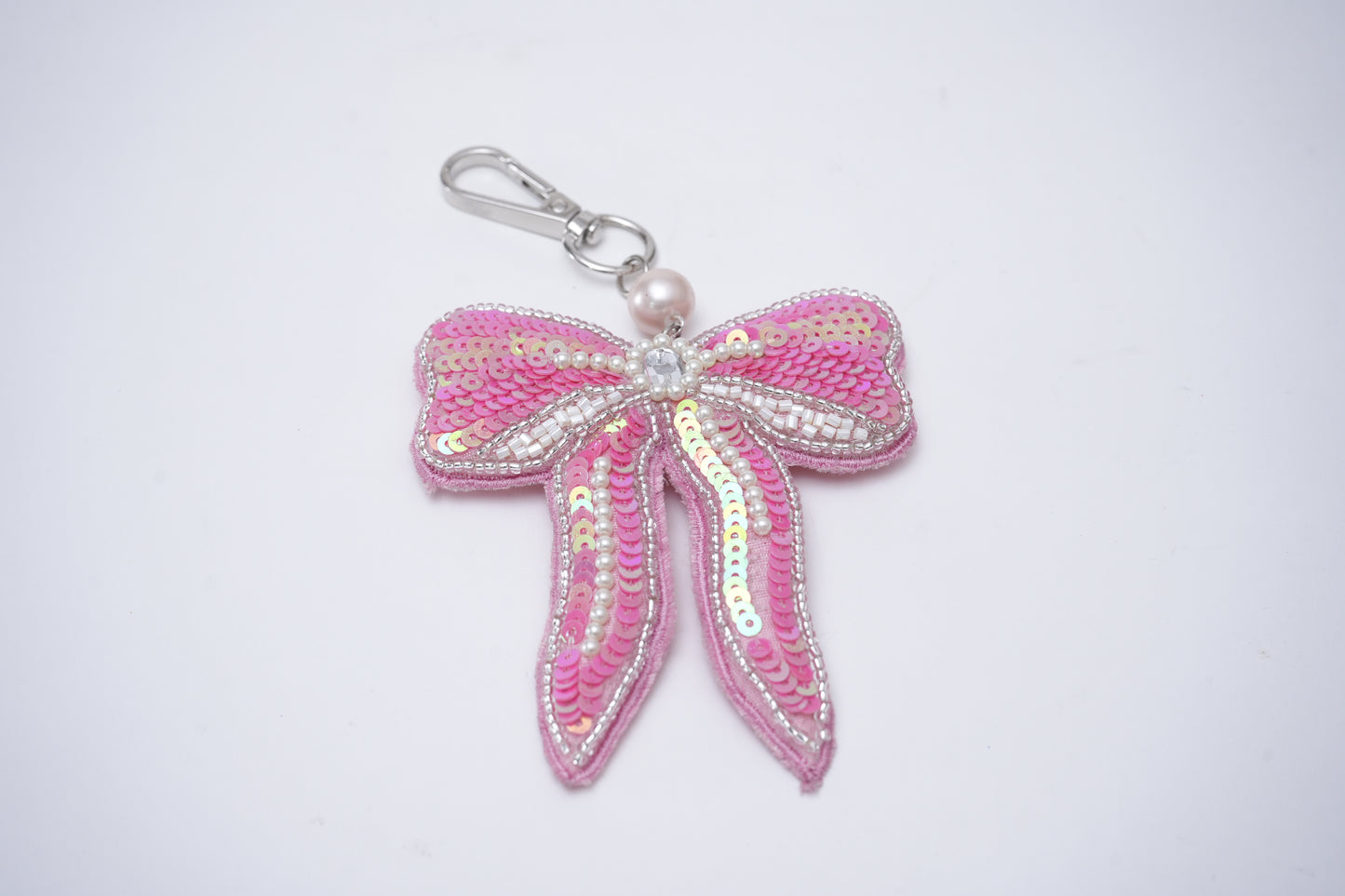 Pink Bow Hand Embroidered Bag Charm for Valentine's Day