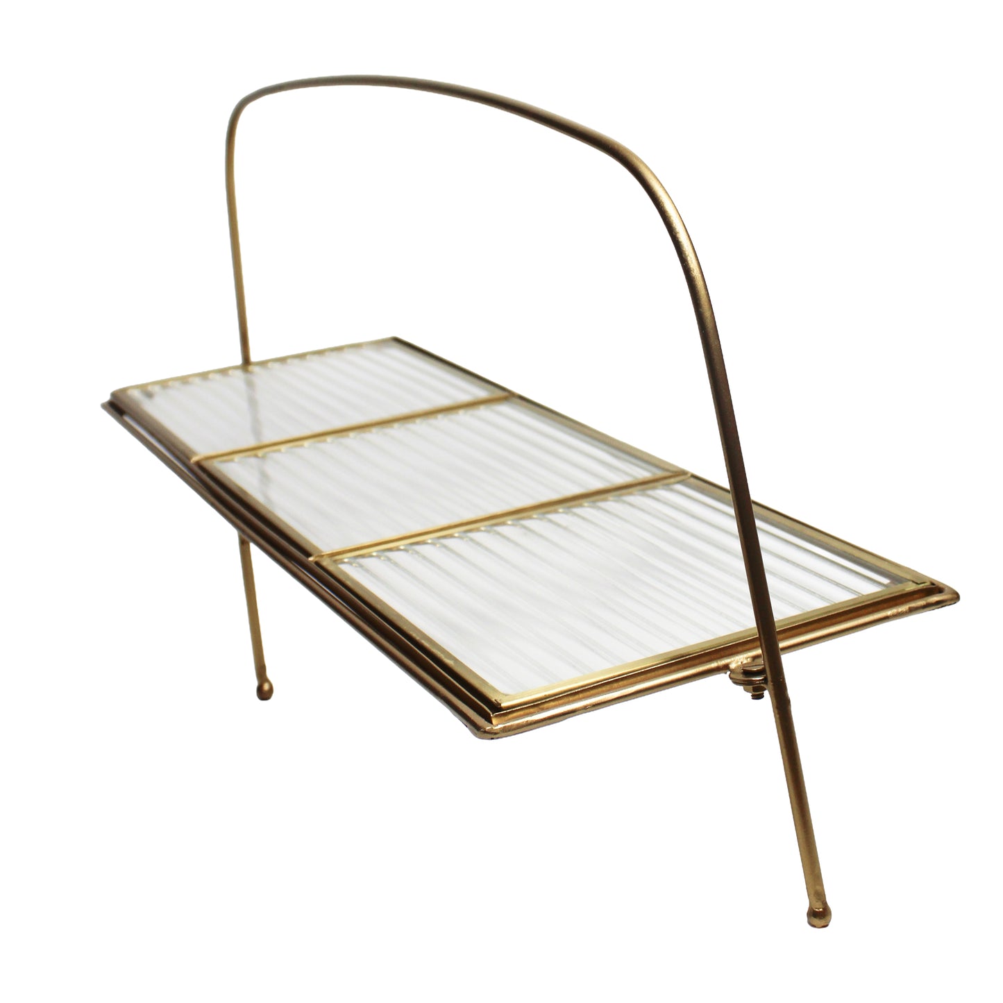 Premium Metal Long Cradle Triple Tray Serving Food Platter