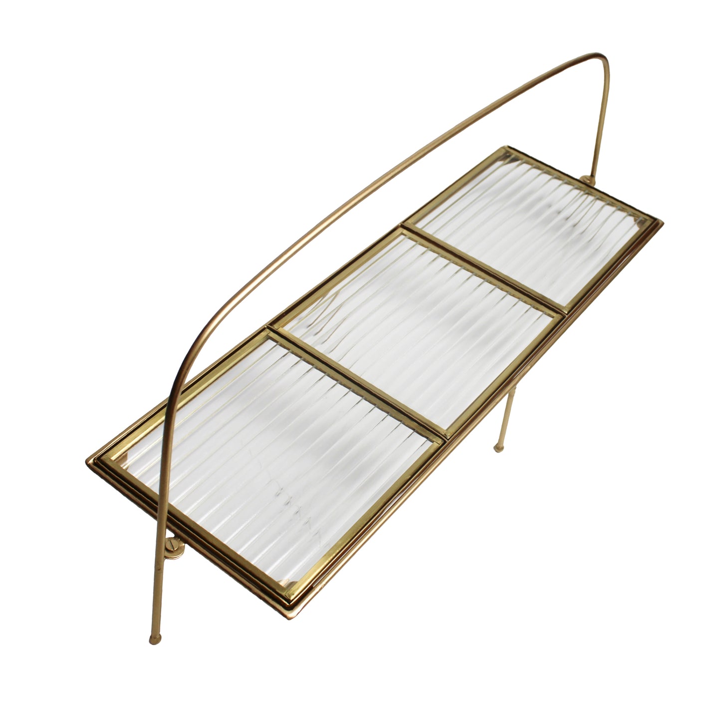 Premium Metal Long Cradle Triple Tray Serving Food Platter