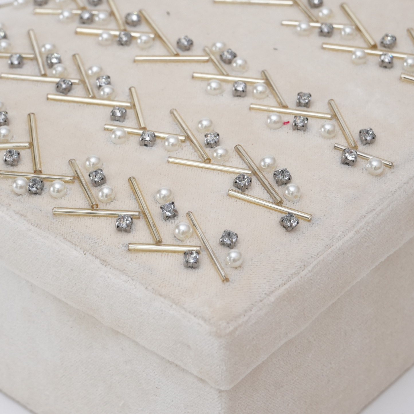 Beaded Ivory Velvet Jewelry Box