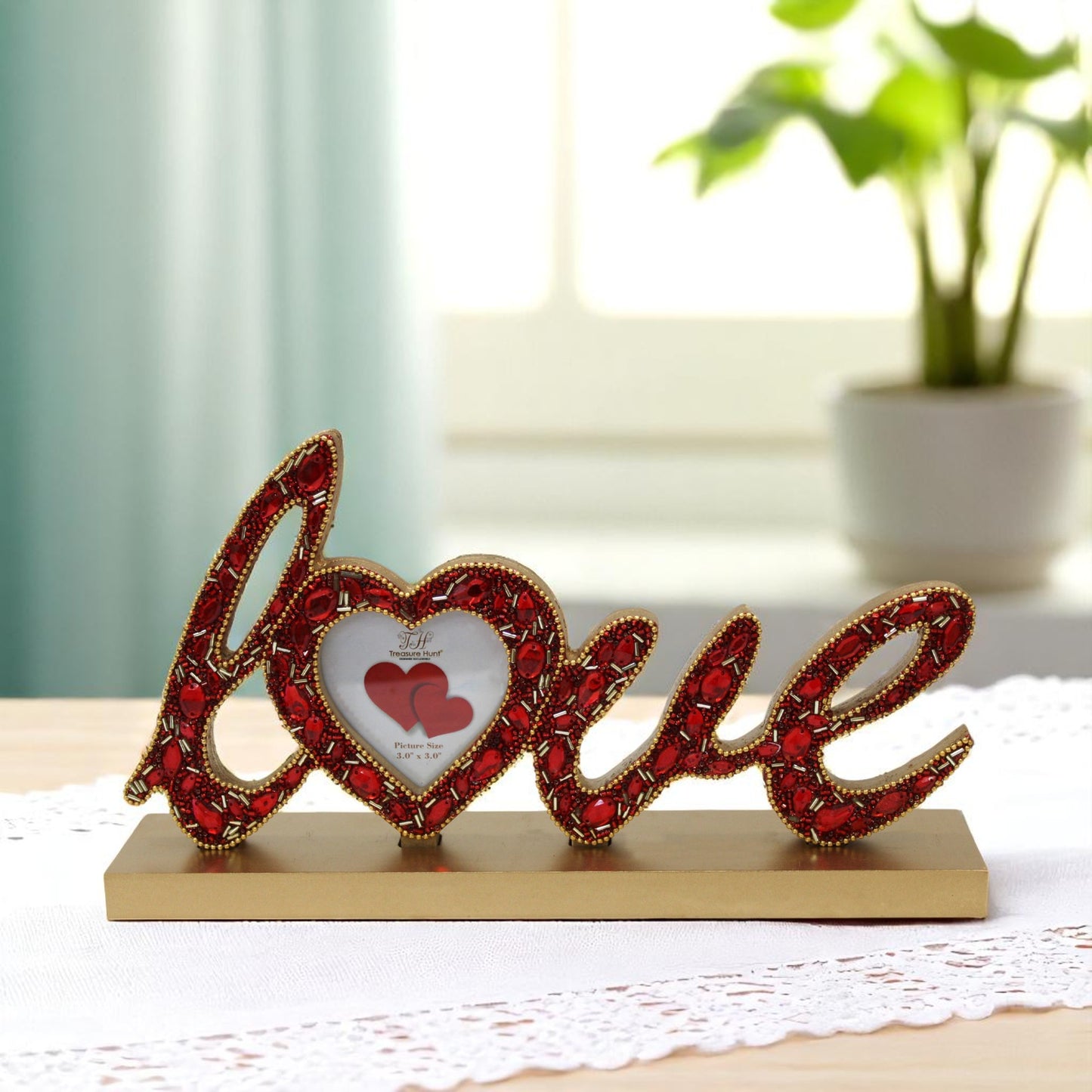 Red Jeweled Love Shaped Picture Frame Tabletop