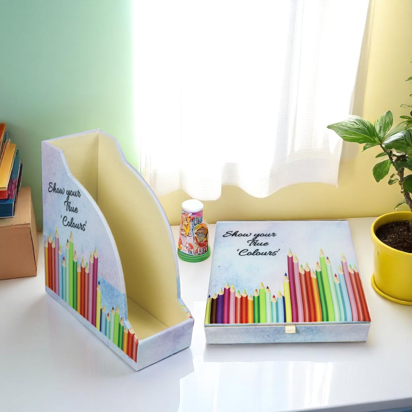 Rainbow Design Magazine Holder & Stationery Organizer (Set of 2)