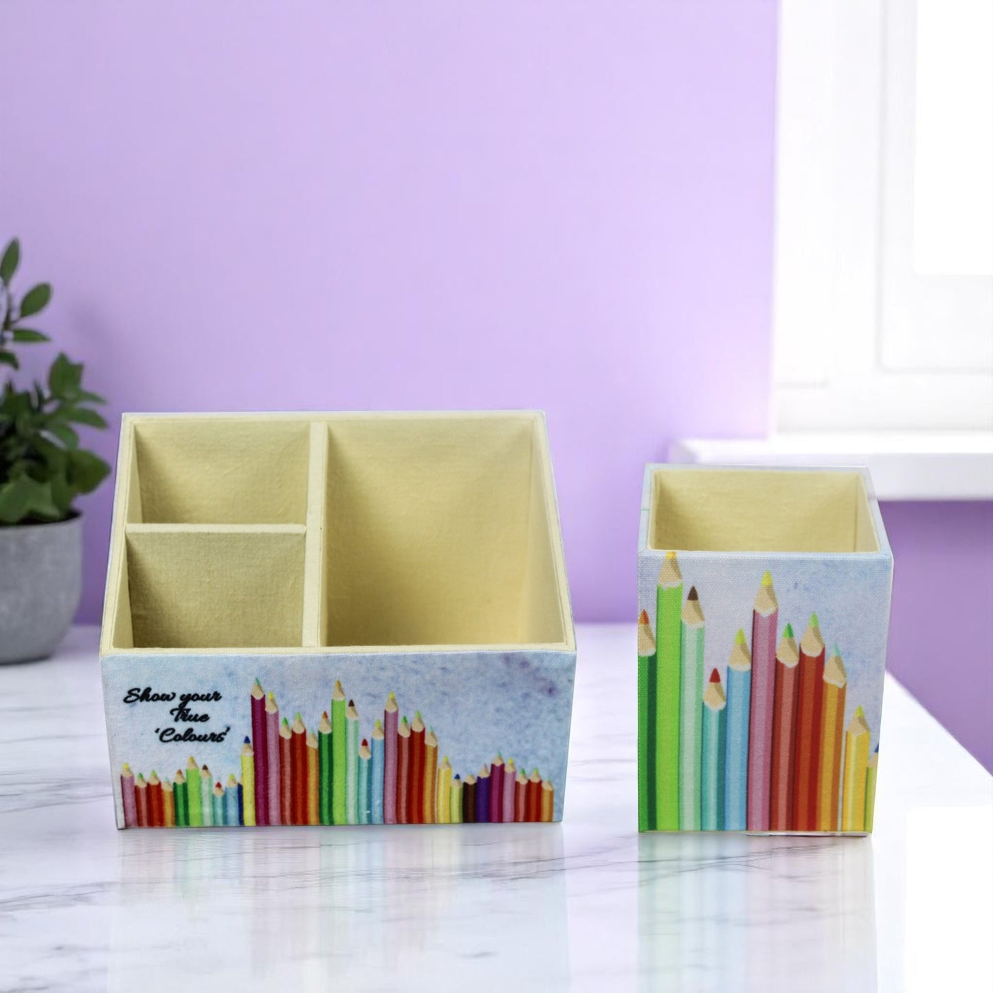 Rainbow Design Stationary Organizer & Pen Holder (Set of 2)