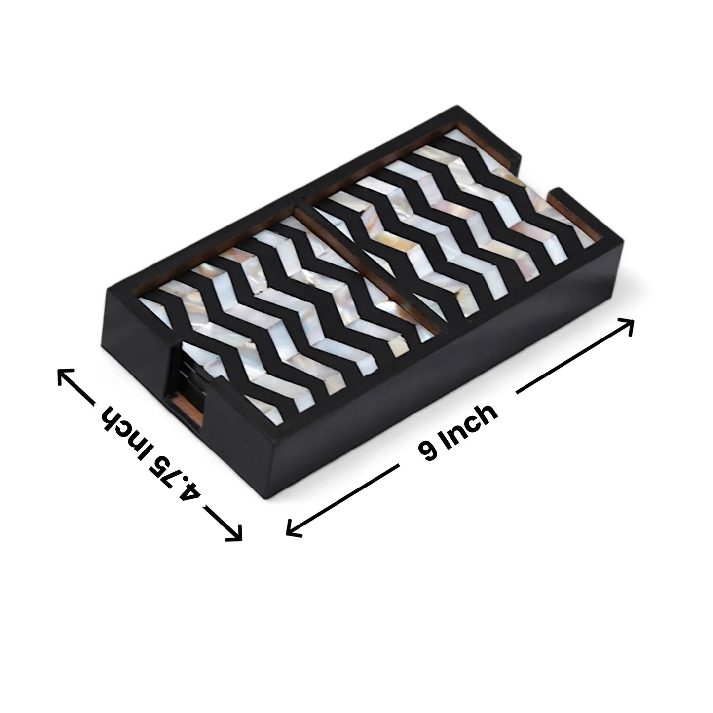 Zig Zag Design MOP/Resin Coaster Set of Eight with Caddy Tray