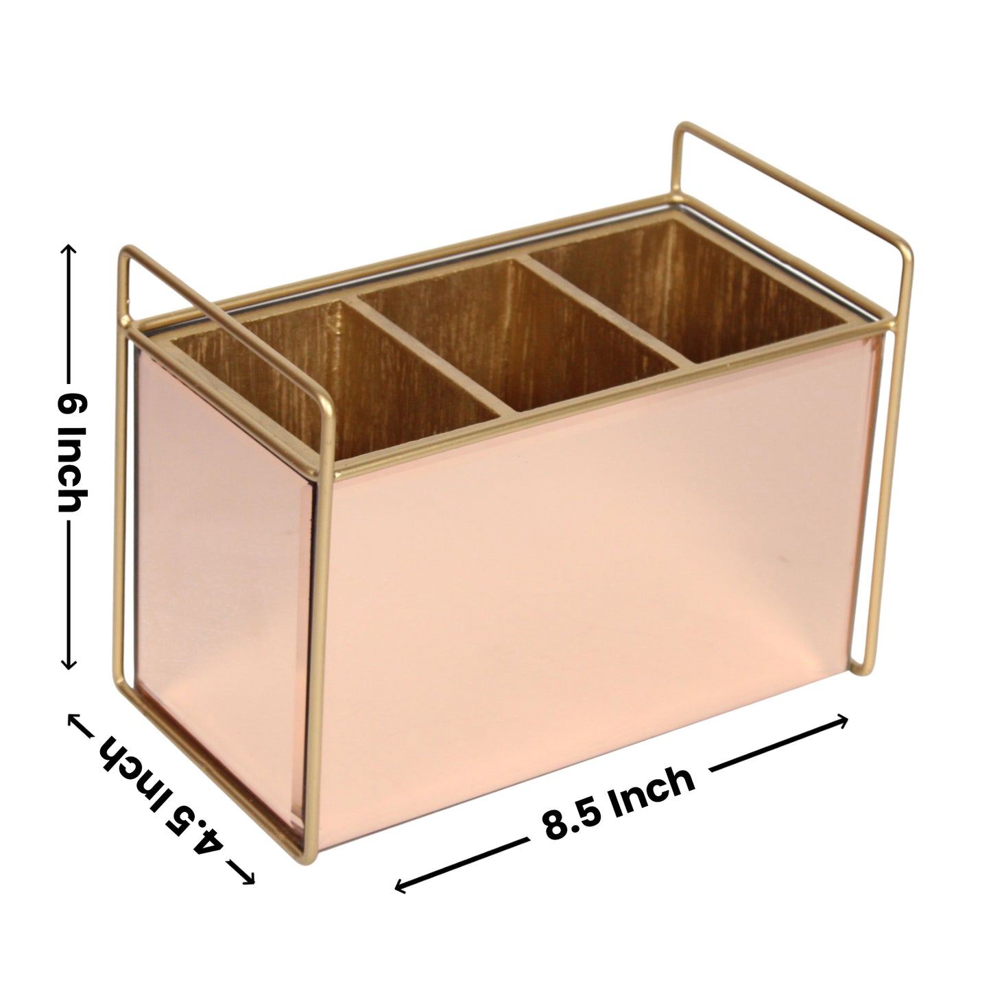 Luxury Rose Gold Glass Cutlery Holder With Three Partition