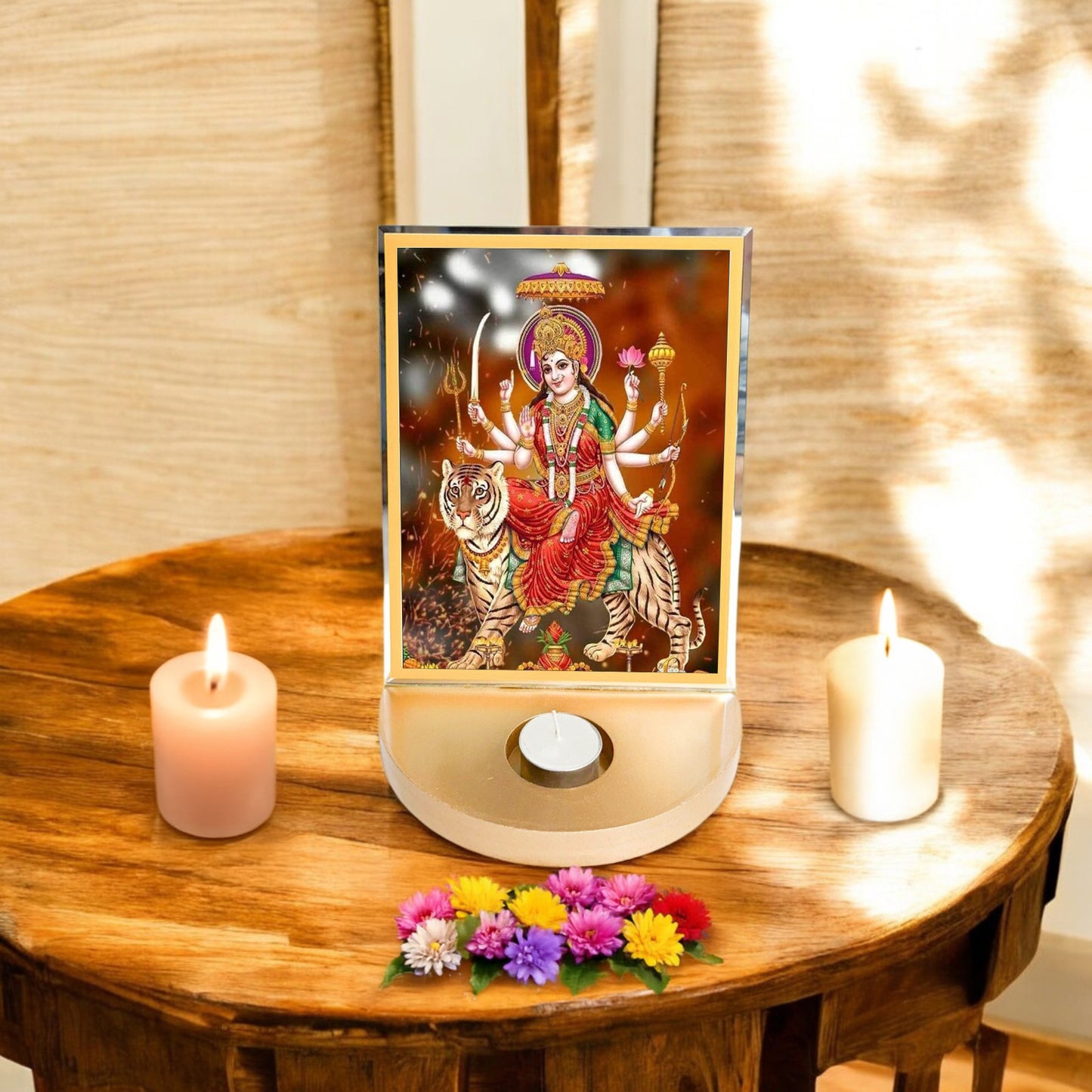 Sherawali Mata Devi with T-light for Blessings