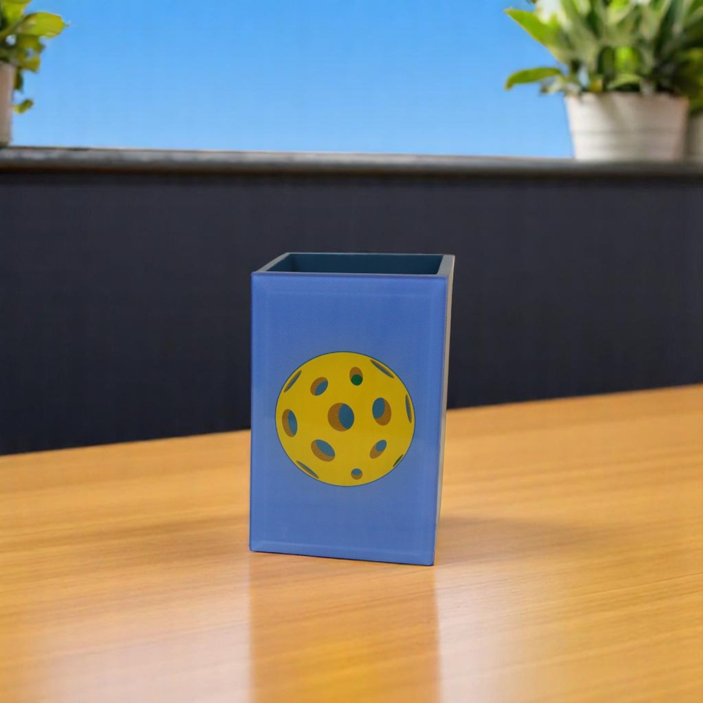 Premium Glass Pen Holder with Pickle Ball Design