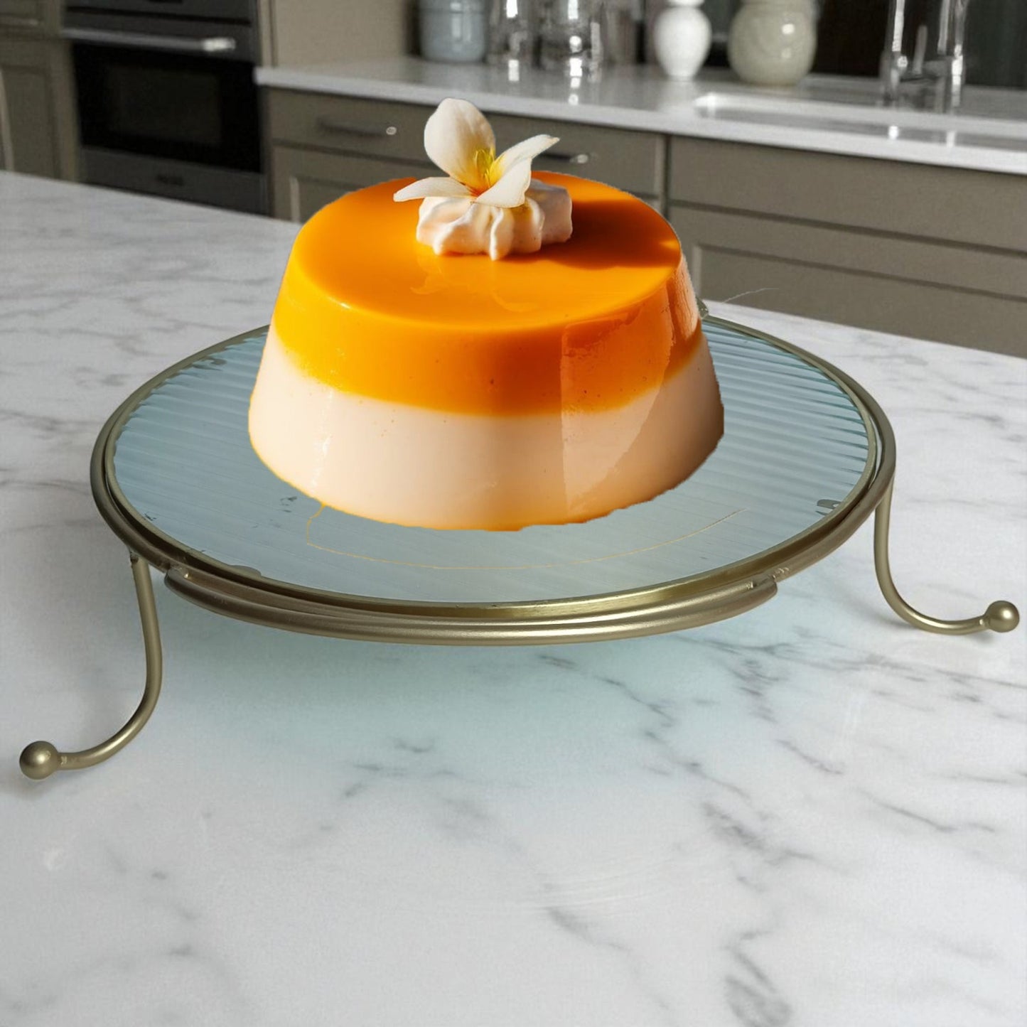 Metal Serving Food Platter with Designer Glass Tray