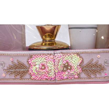 Pink Flower Embroidered Make-Up Pouch