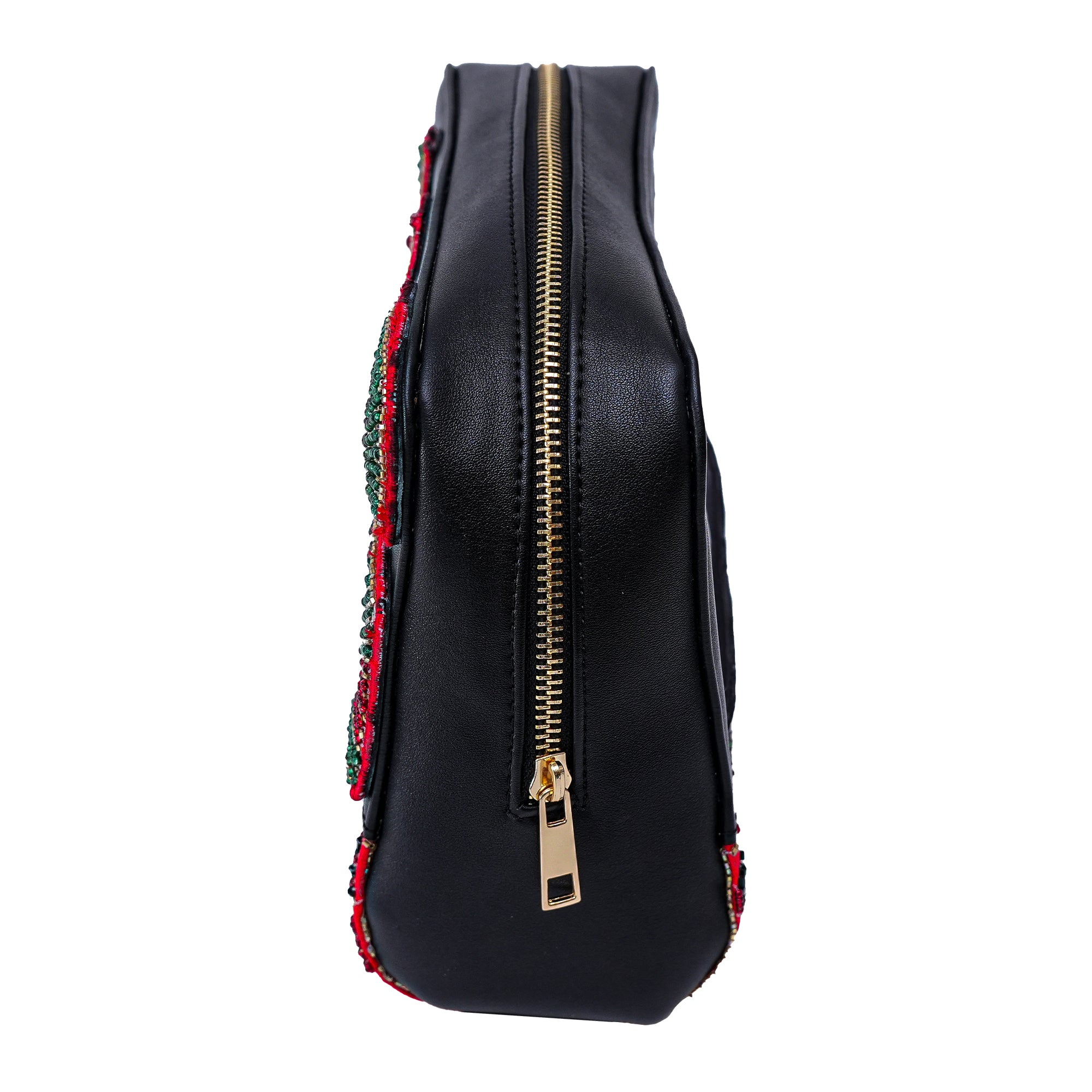 Black pu with Red embroidered make-up pouch