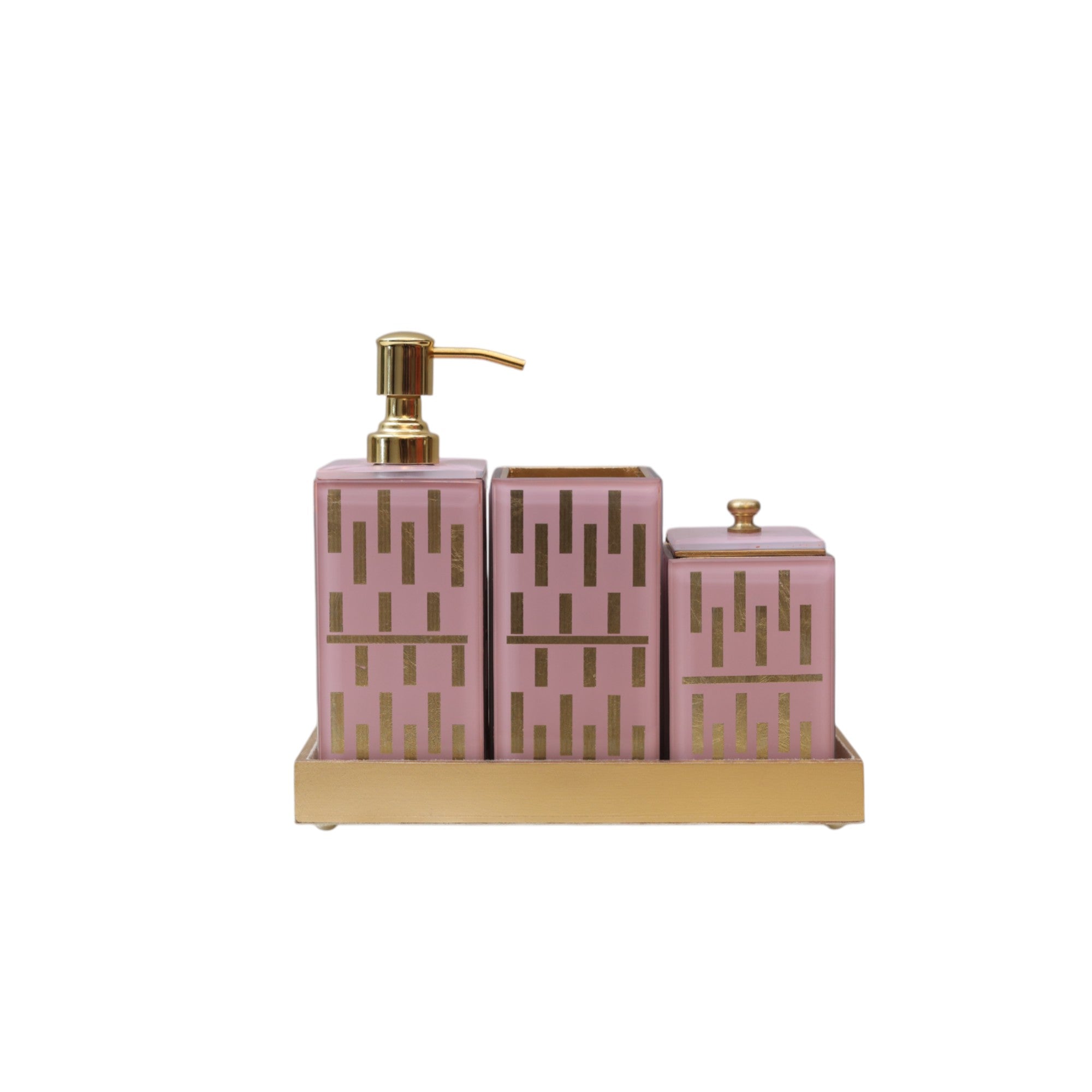 Designer Pink Gold Glass 4-Pieces Bathroom Accessory Set