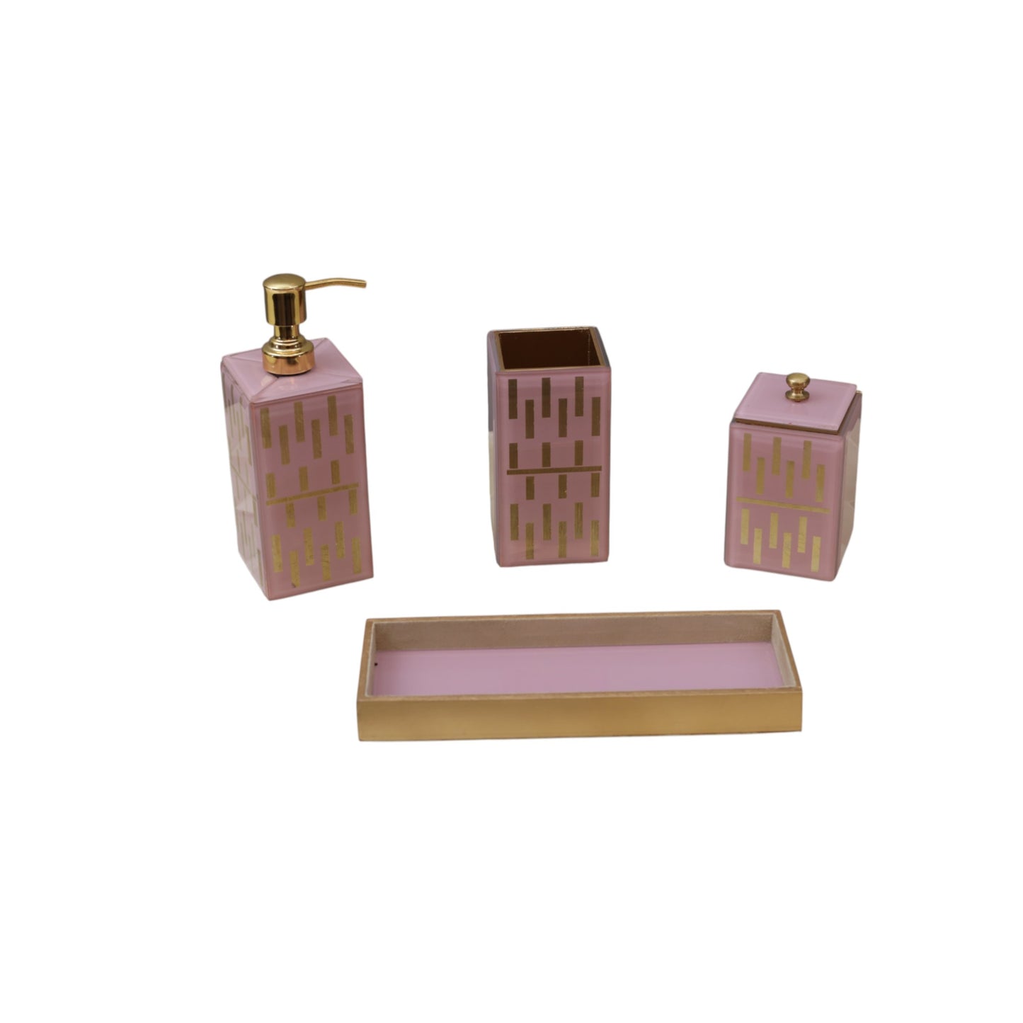 Designer Pink Gold Glass 4-Pieces Bathroom Accessory Set