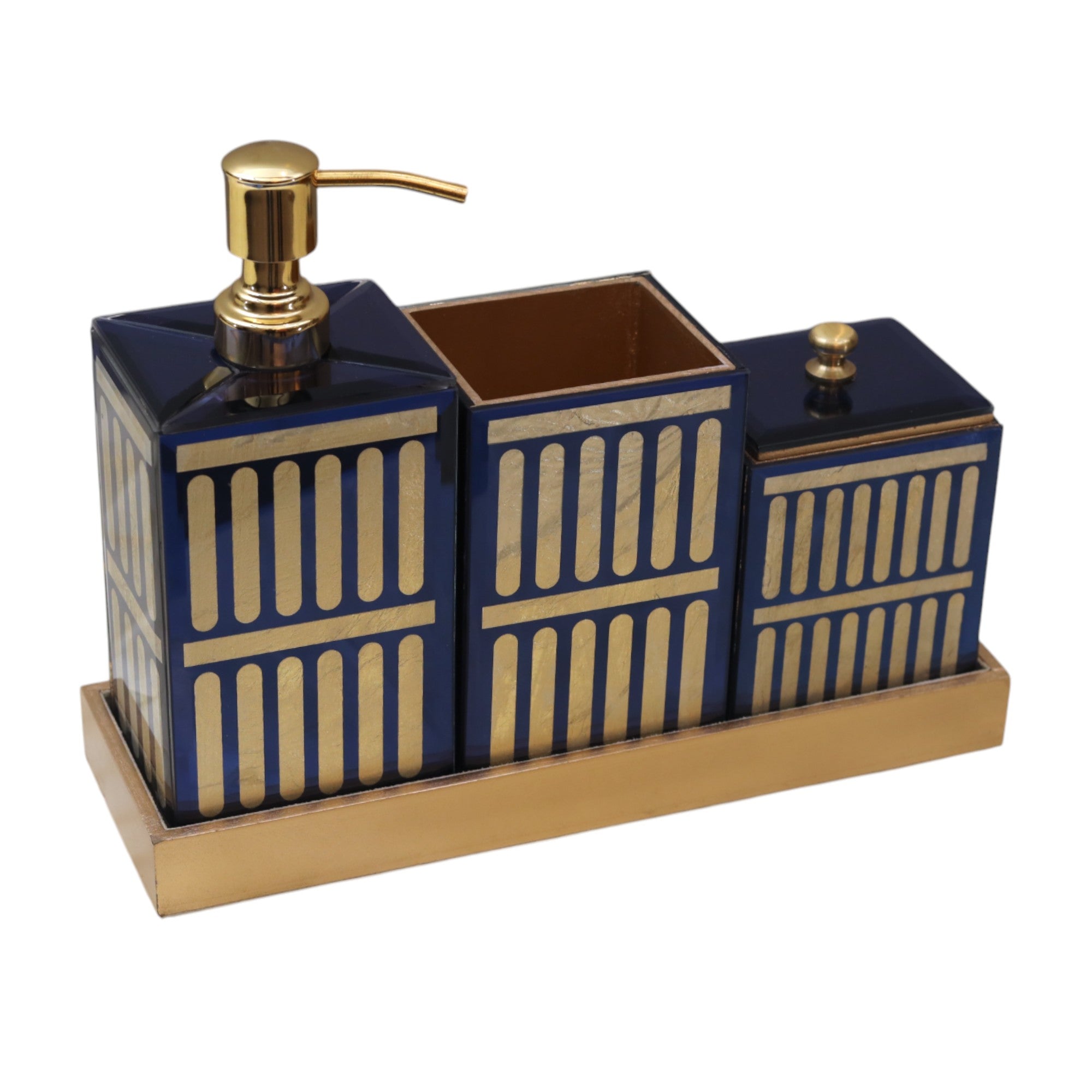 4-Pieces Modern Blue Gold Bathroom Accessory Set