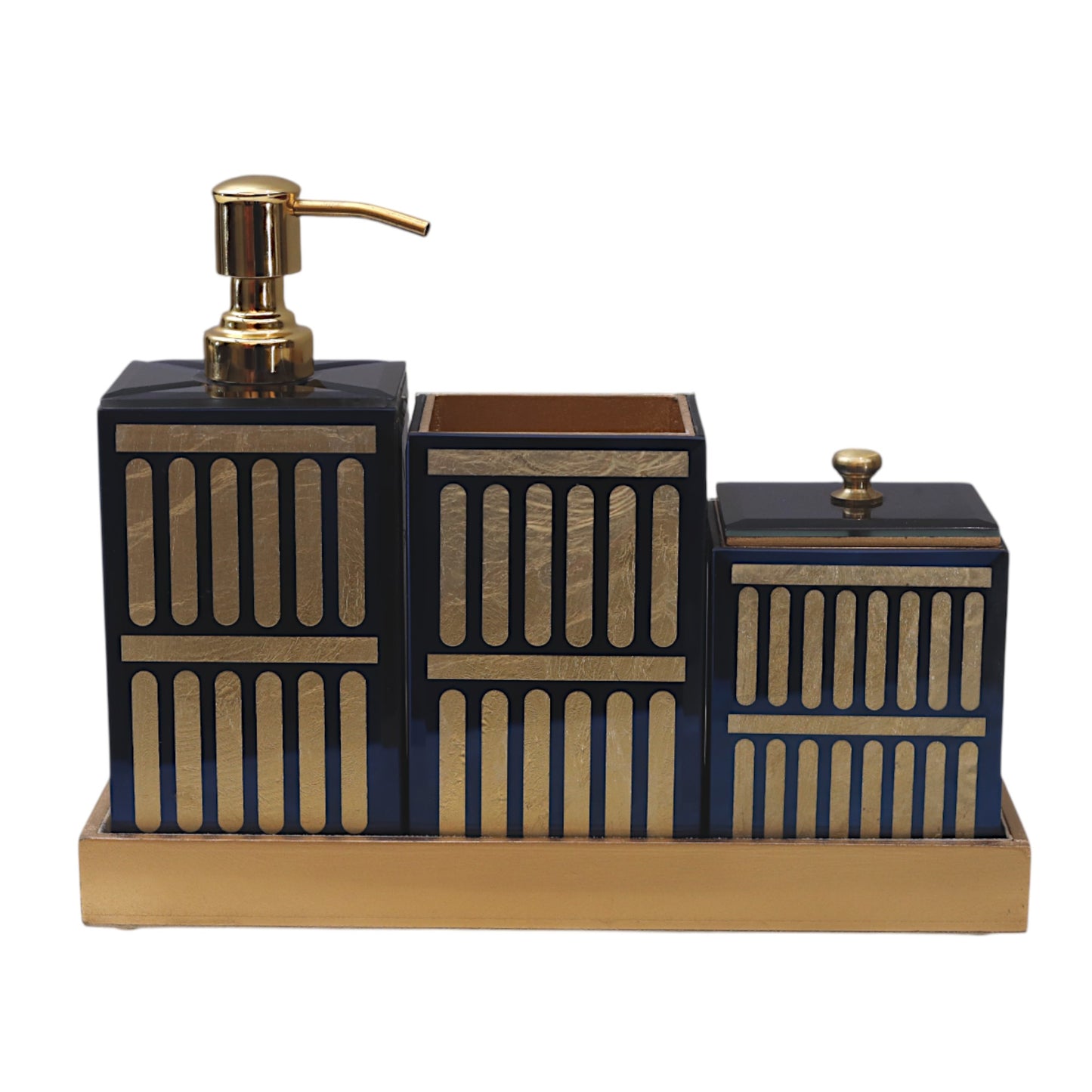 4-Pieces Modern Blue Gold Bathroom Accessory Set