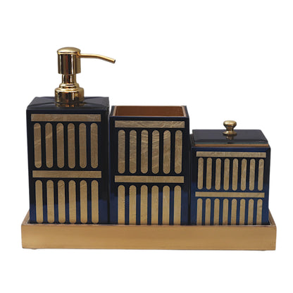 4-Pieces Modern Blue Gold Bathroom Accessory Set