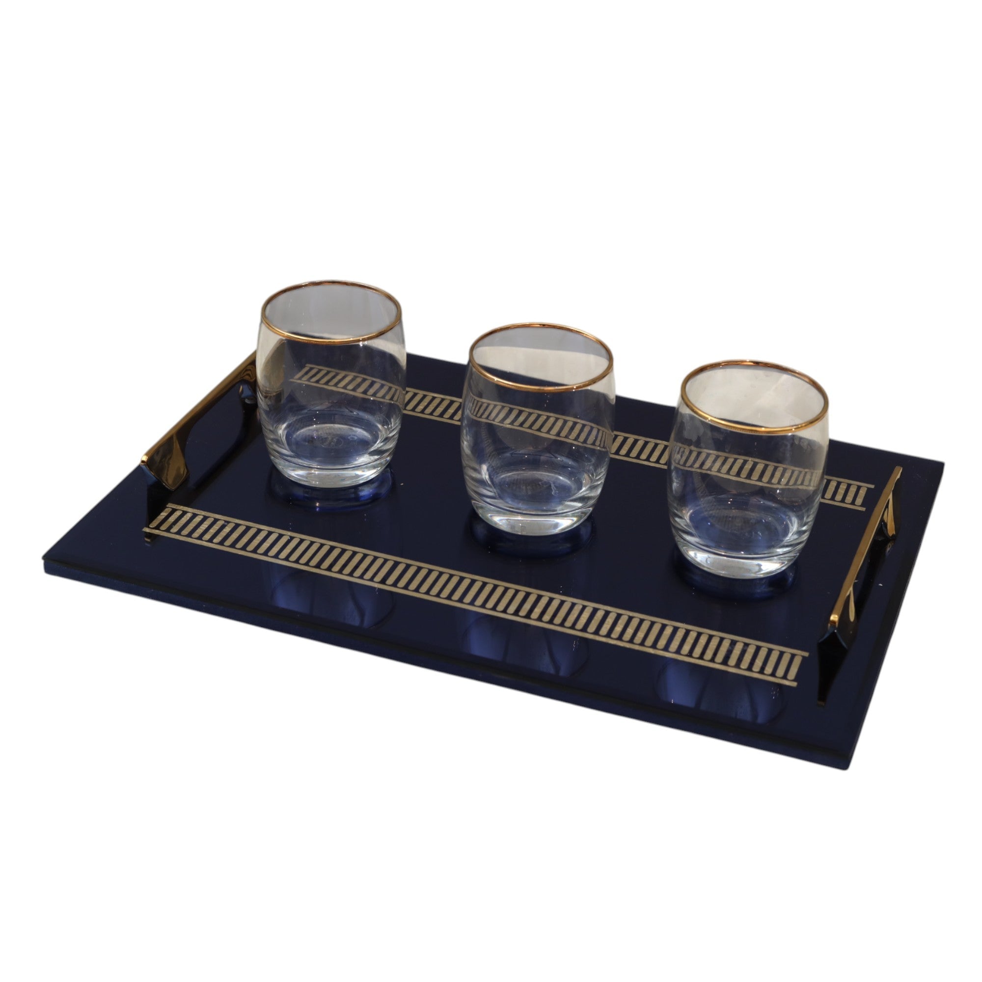 Luxury Designer Blue Golden Glass Tray