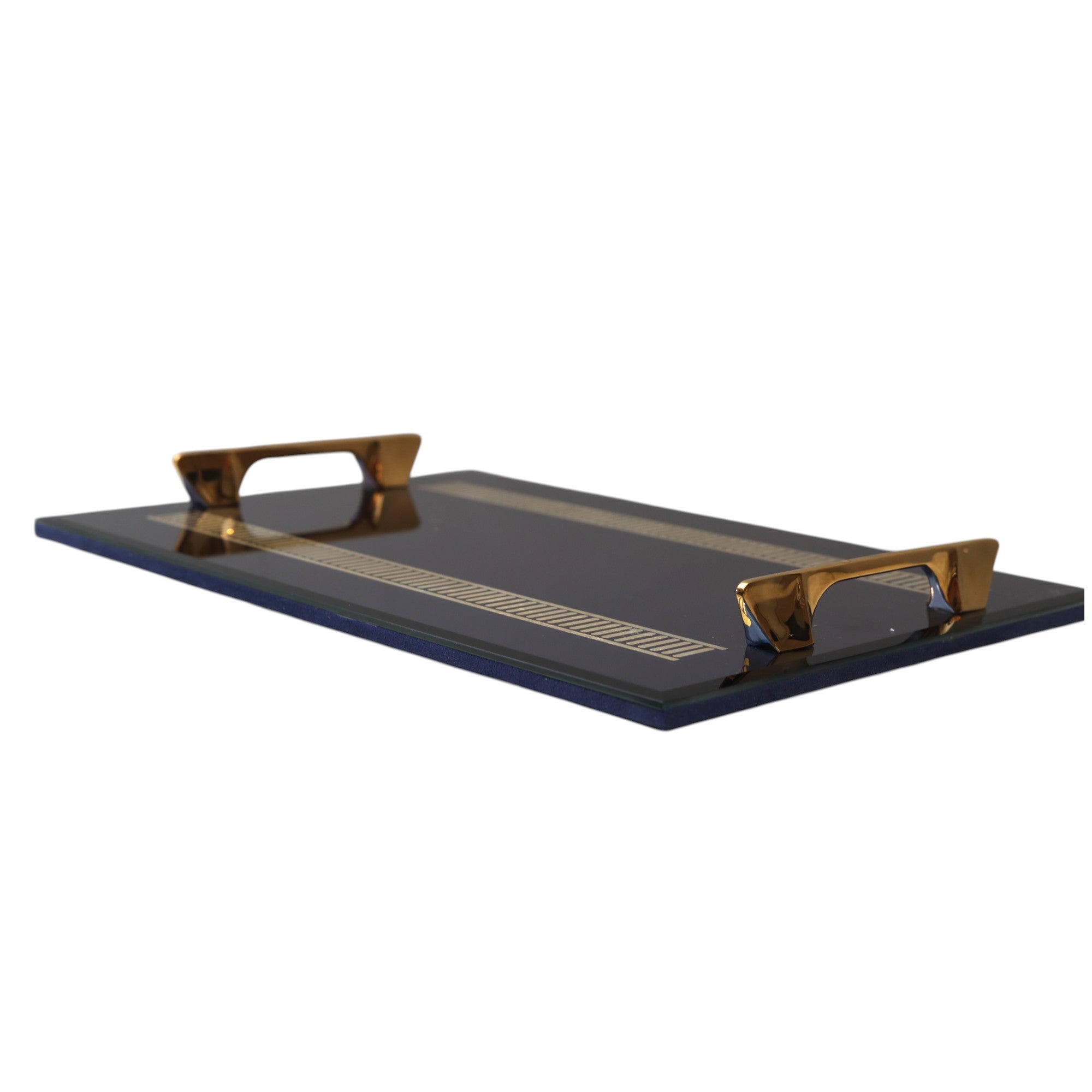 Luxury Designer Blue Golden Glass Tray