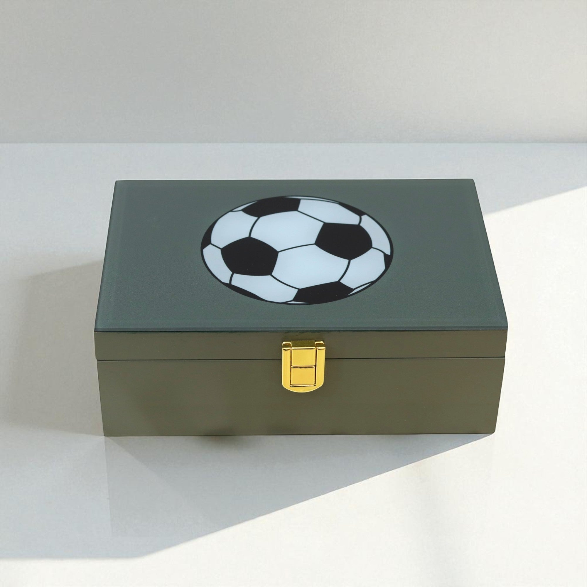 Lacquered Glass Storage Box with Football Design