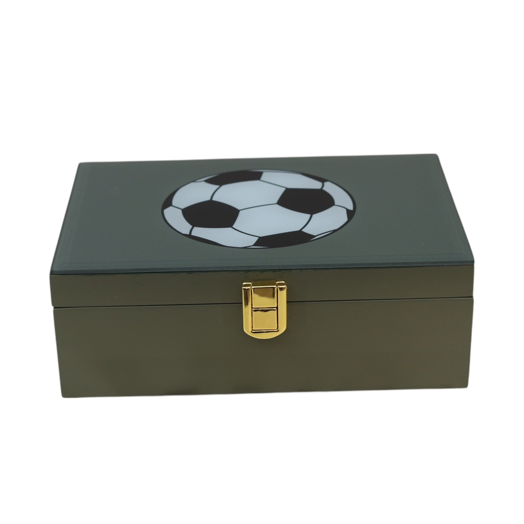 Lacquered Glass Storage Box with Football Design