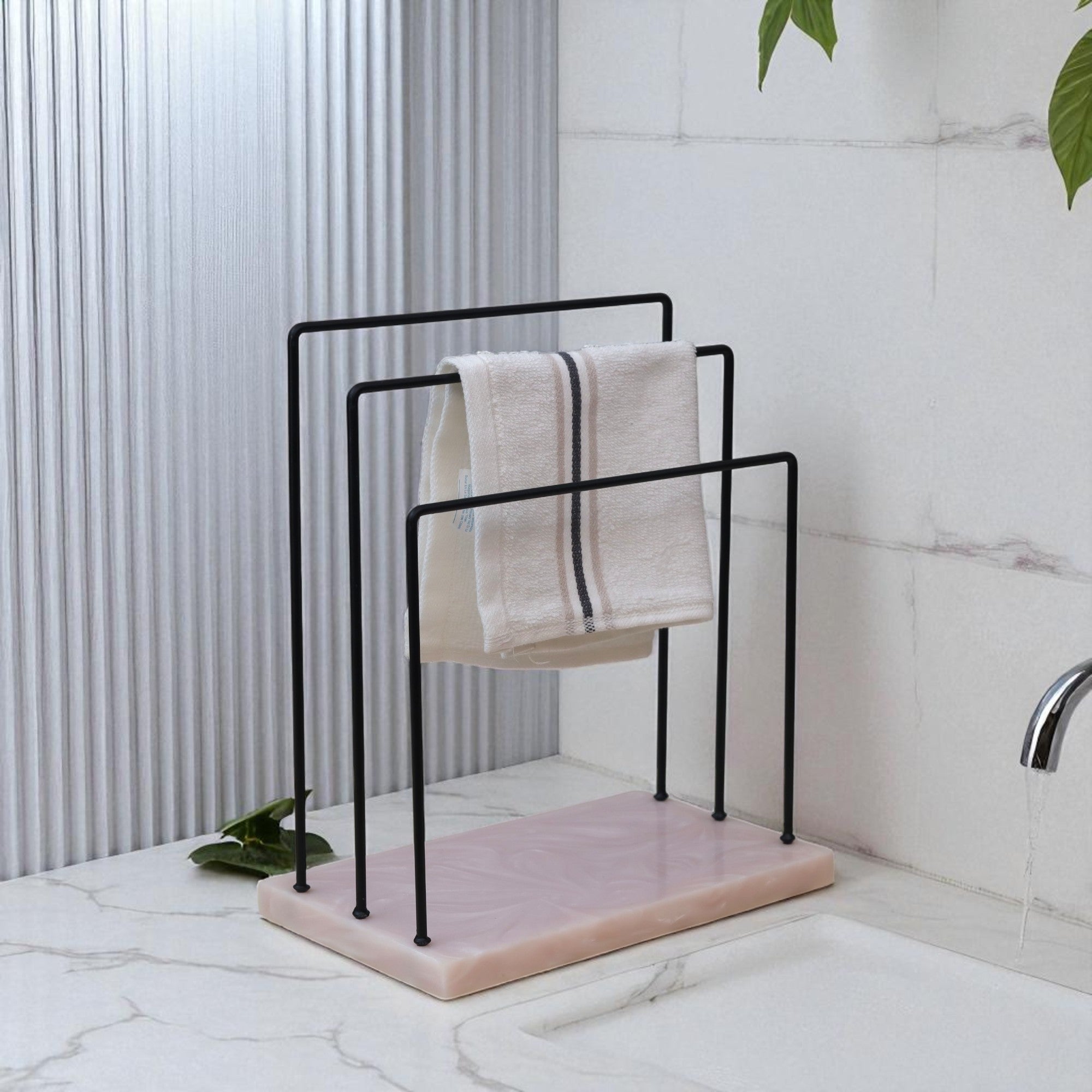 3 Steps Metal Powder Coated Towel Stand With Beige Resin Base