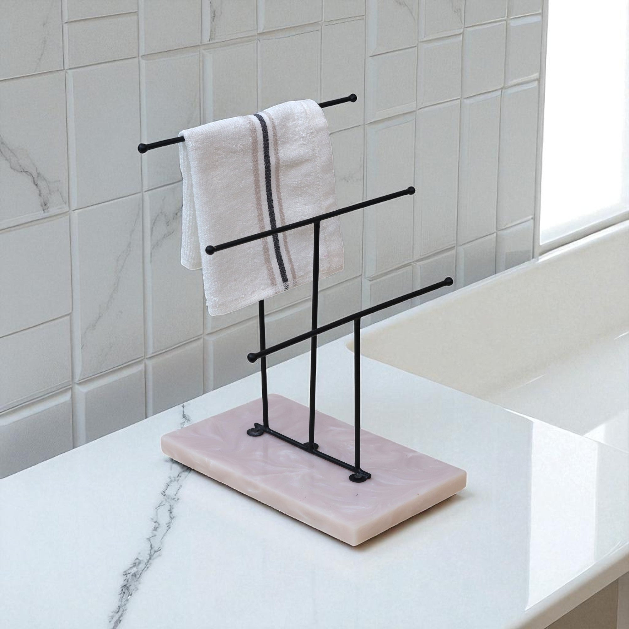 Designer Step Towel Stand With Ivory Resin Base