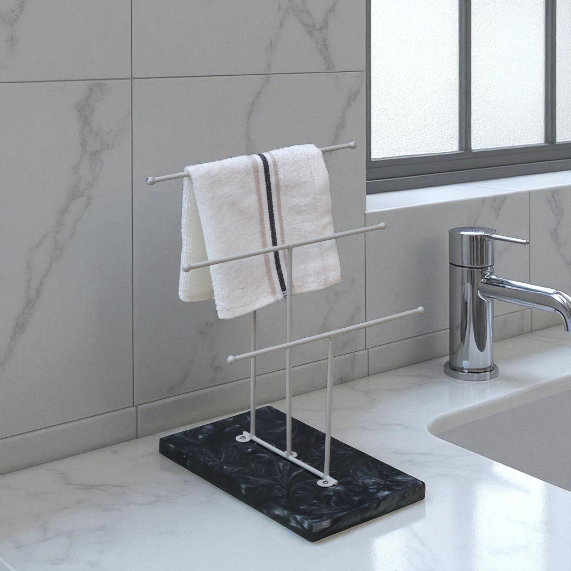 Designer Step Towel Stand With Black Resin Base