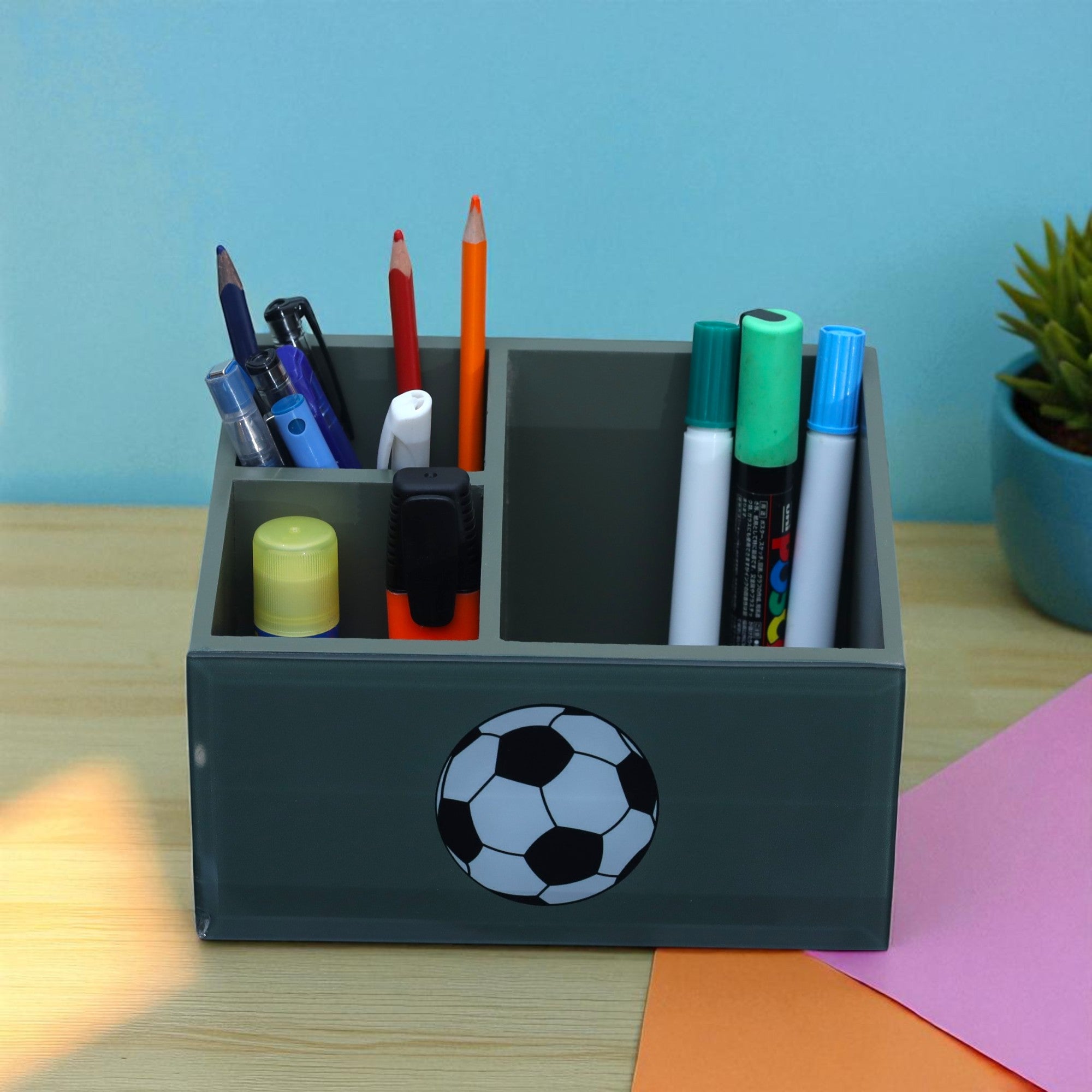 Premium  Glass Stationery Desk Organizer with Football Design