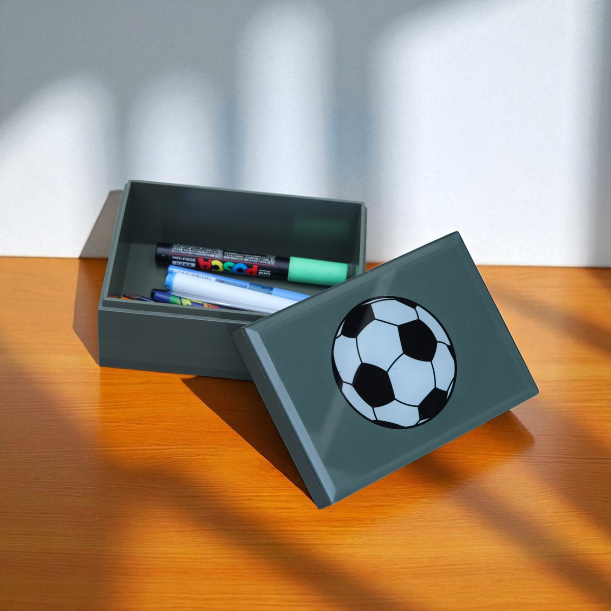 Football Programme Storage Box Premium Glass Small Storage Box with Football Design