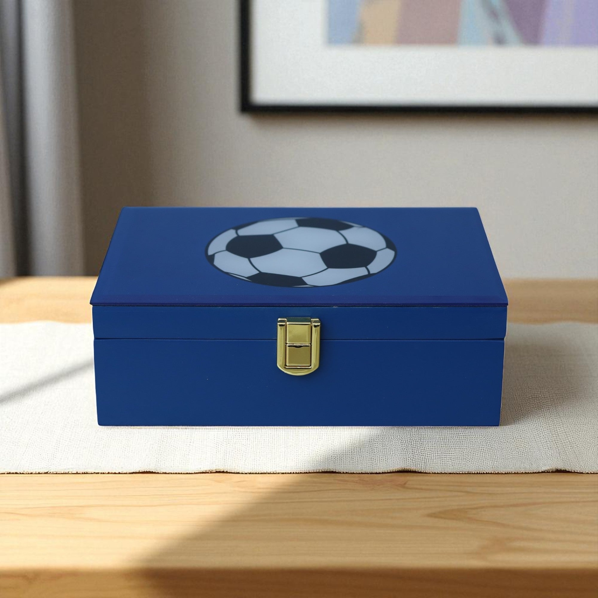 Lacquered Glass Storage Box with Football Design