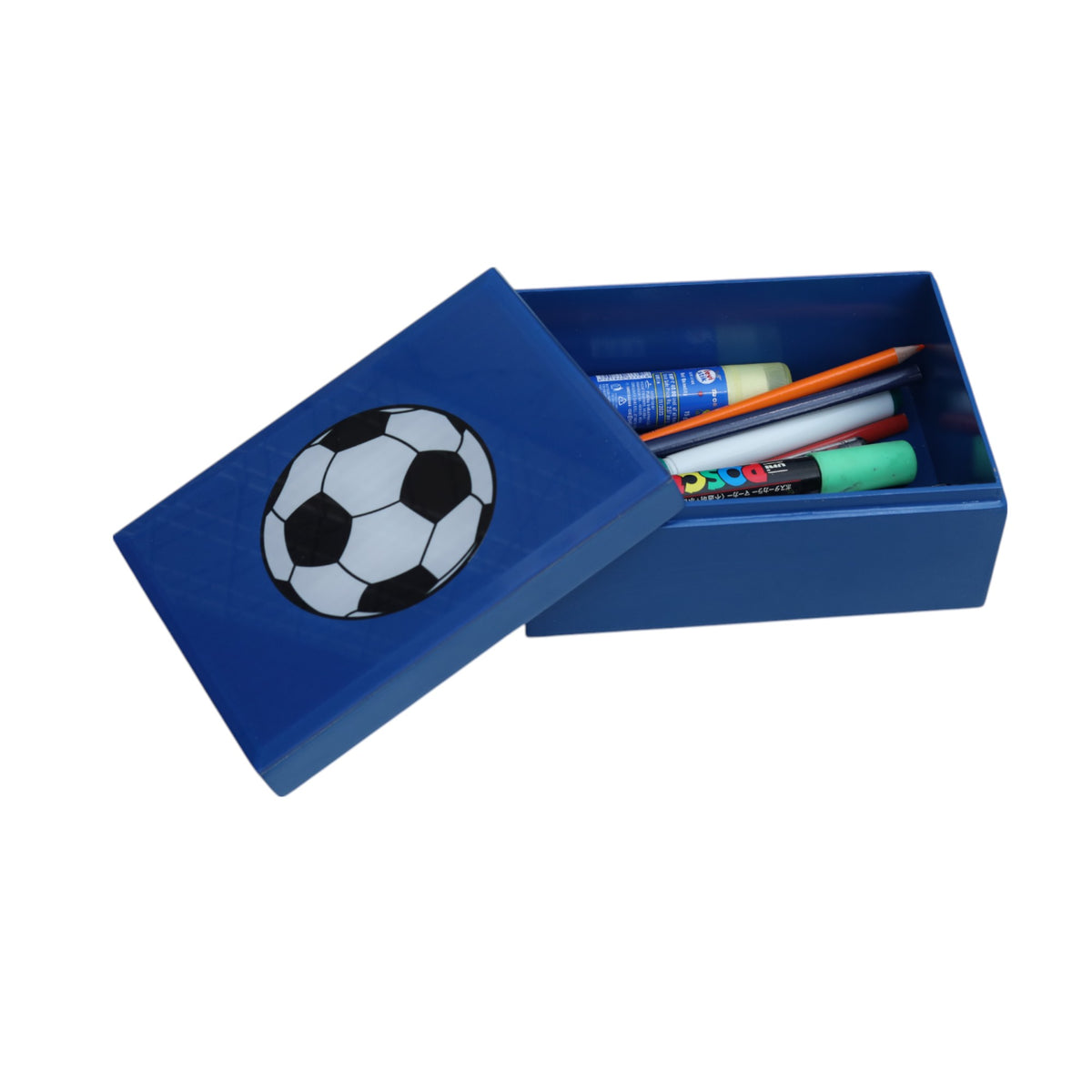 Football Programme Storage Box Premium Blue Small Storage Box with Football Design