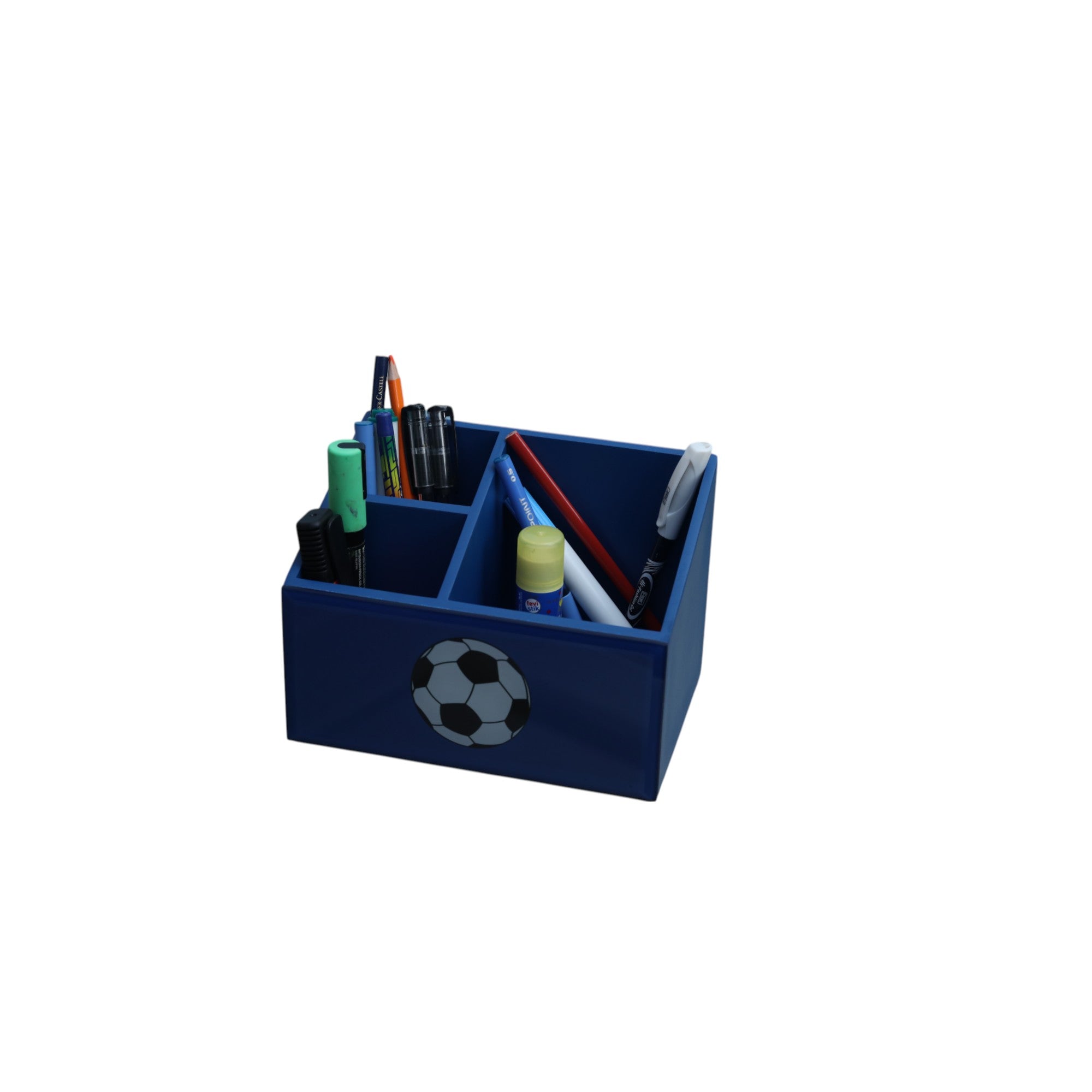 Premium Blue Glass Stationery Desk Organizer with Football Design