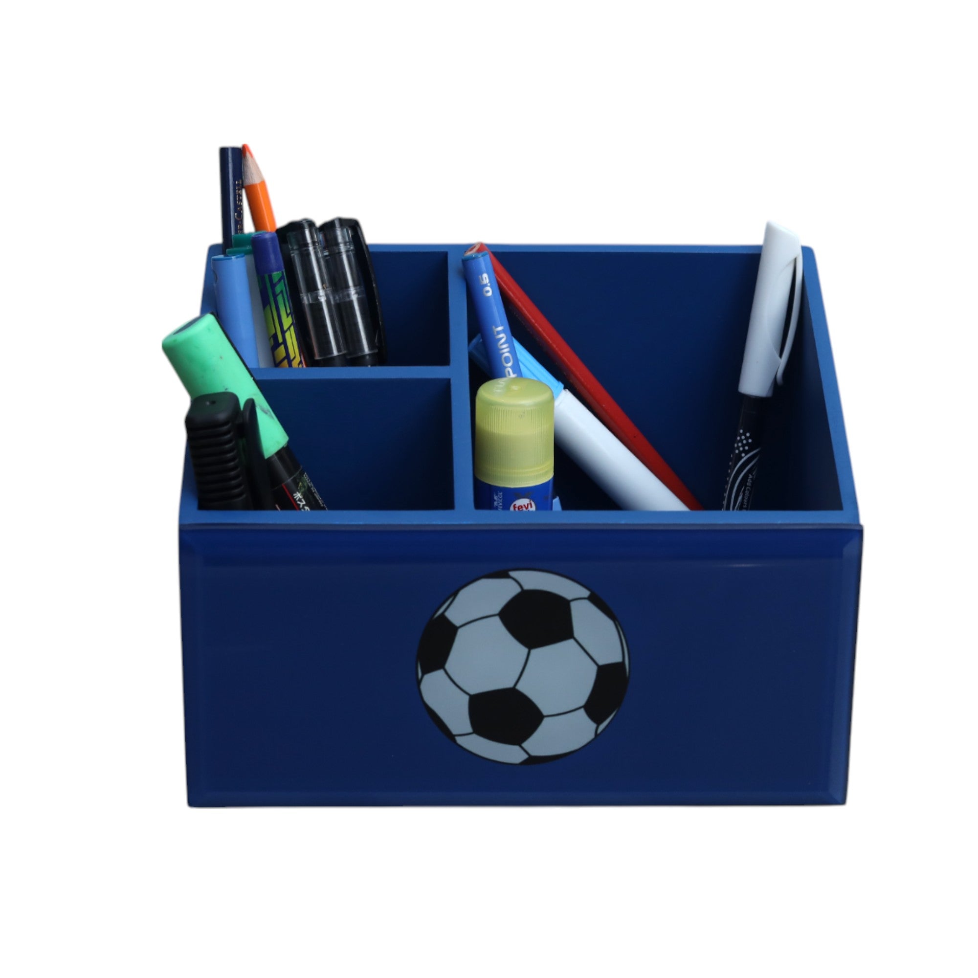 Premium Blue Glass Stationery Desk Organizer with Football Design