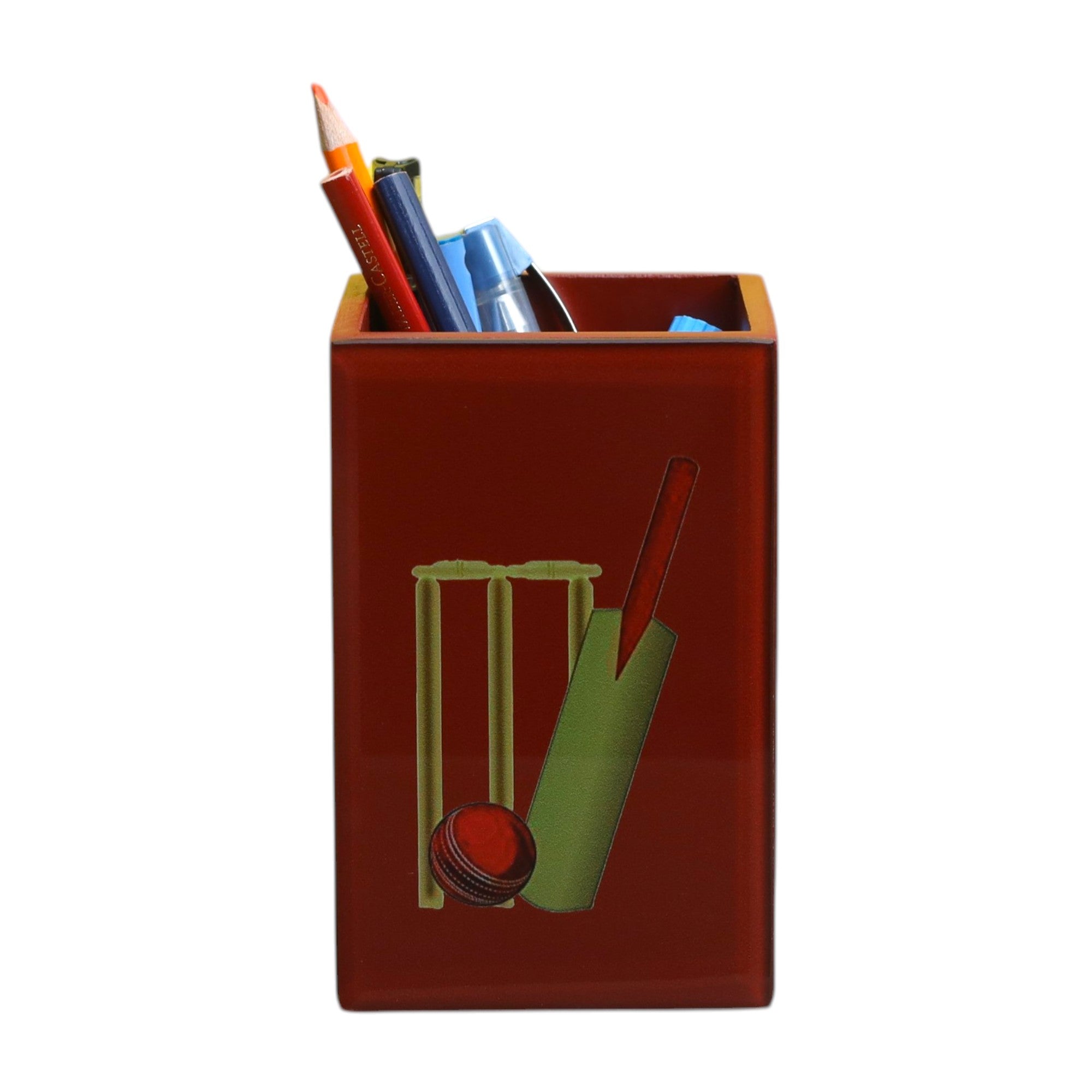 Premium Glass Pen Holder with Cricket