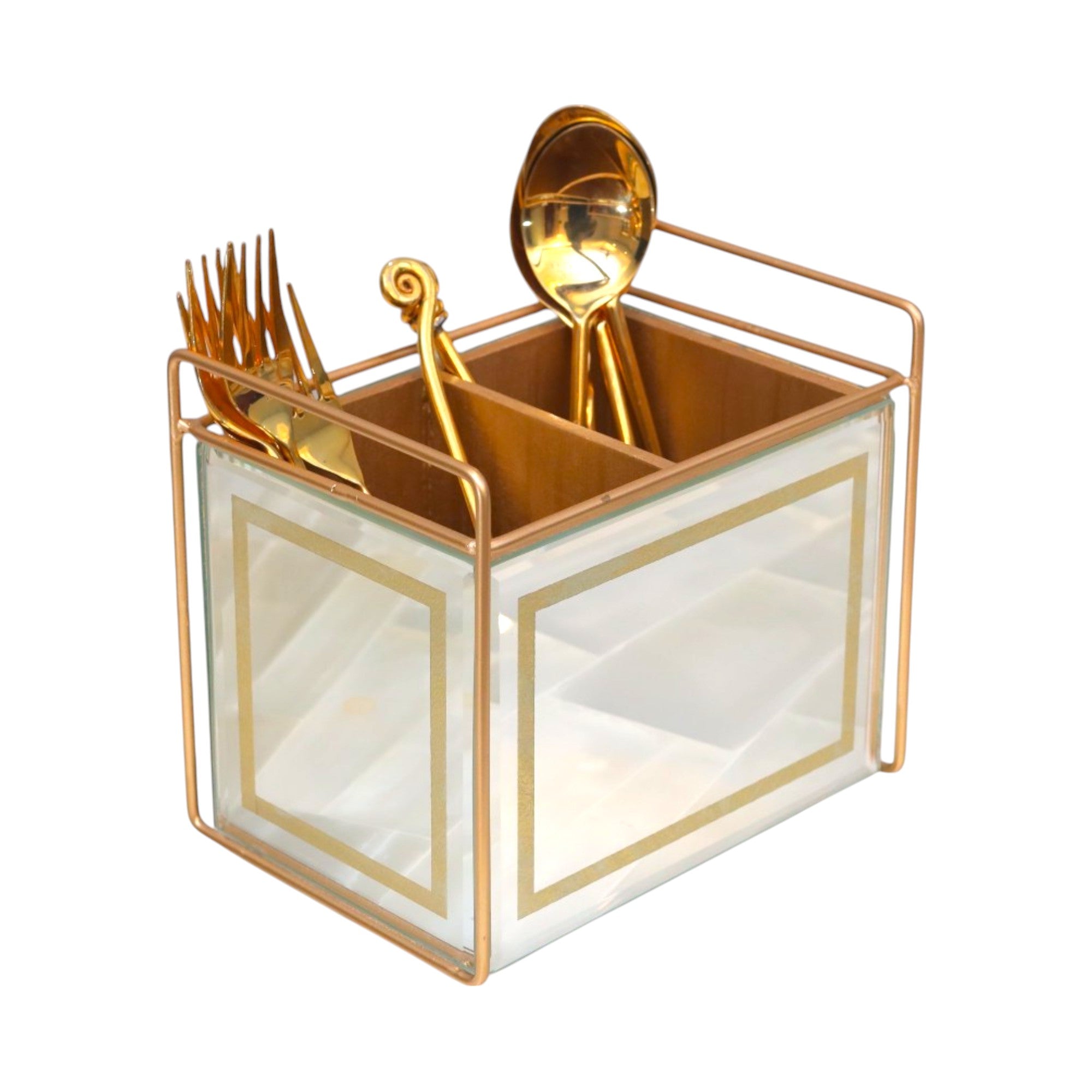 Designer Glass Cutlery Holder With Two Partition