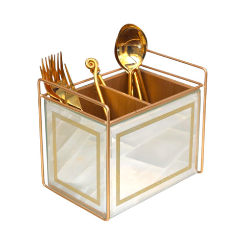 Luxury Glass Cutlery Holder With Two Partition