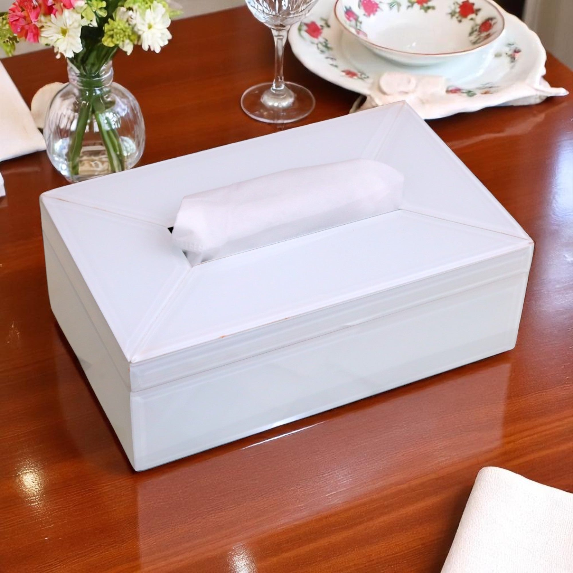 Luxury White Glass Tissue Box