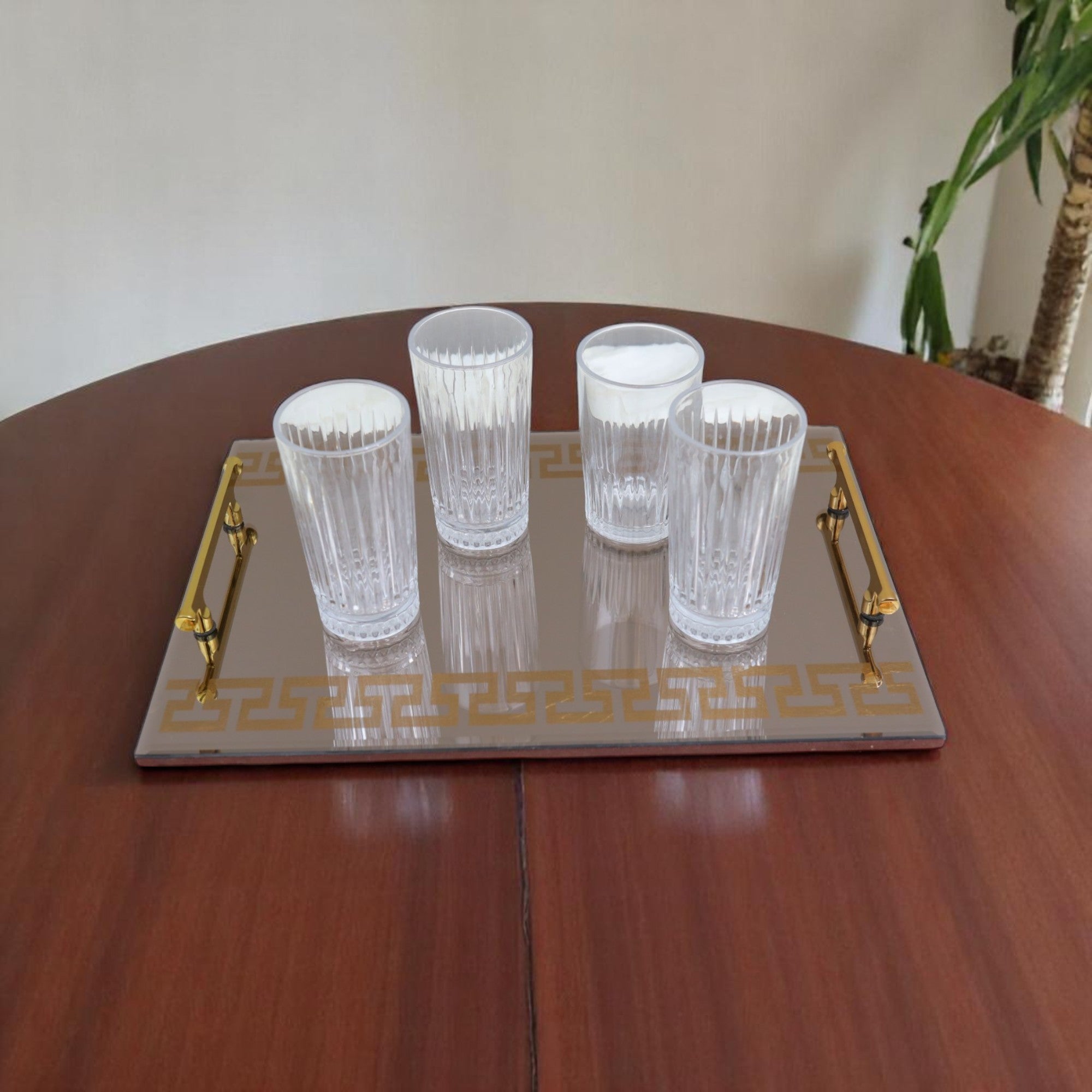 Premium Designer Brown Glass Tray Set of Two
