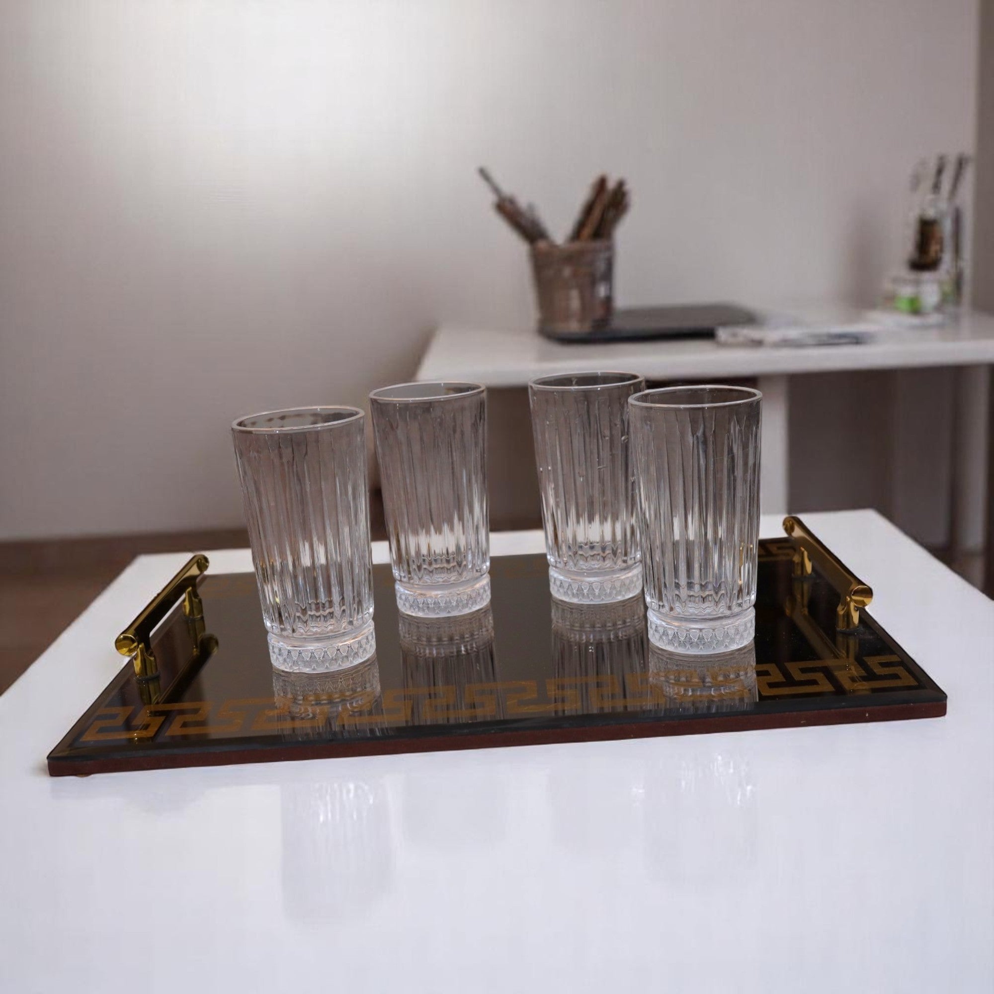 Premium Designer Black Glass Tray Set of Two