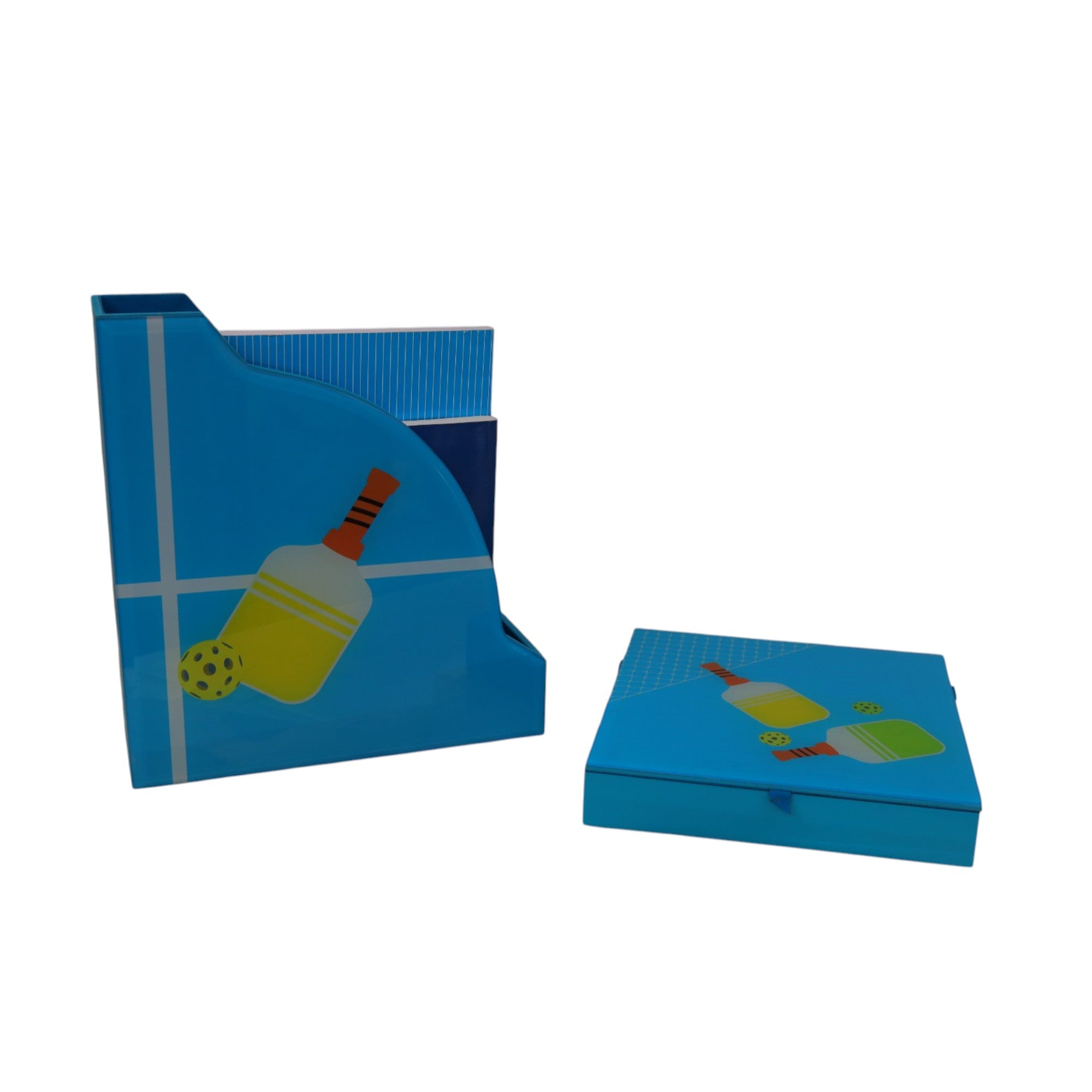 Premium Glass Magazine Holder & Stationery Organizer with Pickle Ball Design